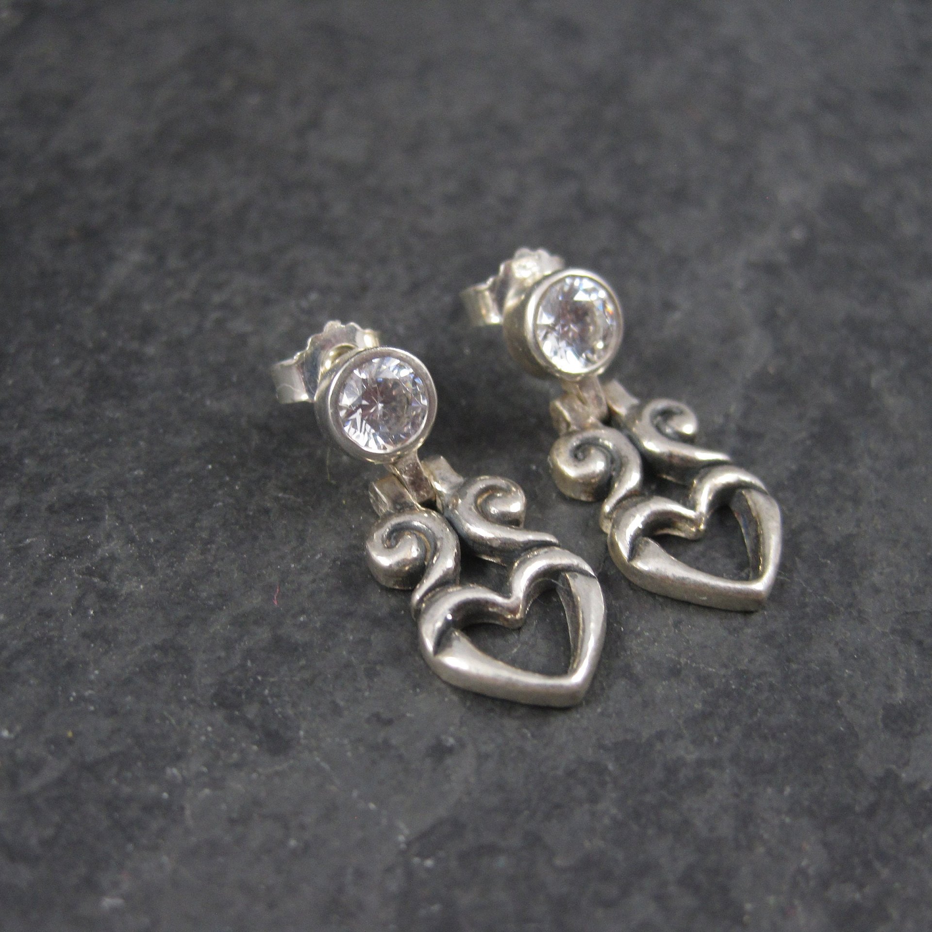 Estate Sterling CZ Heart Earrings