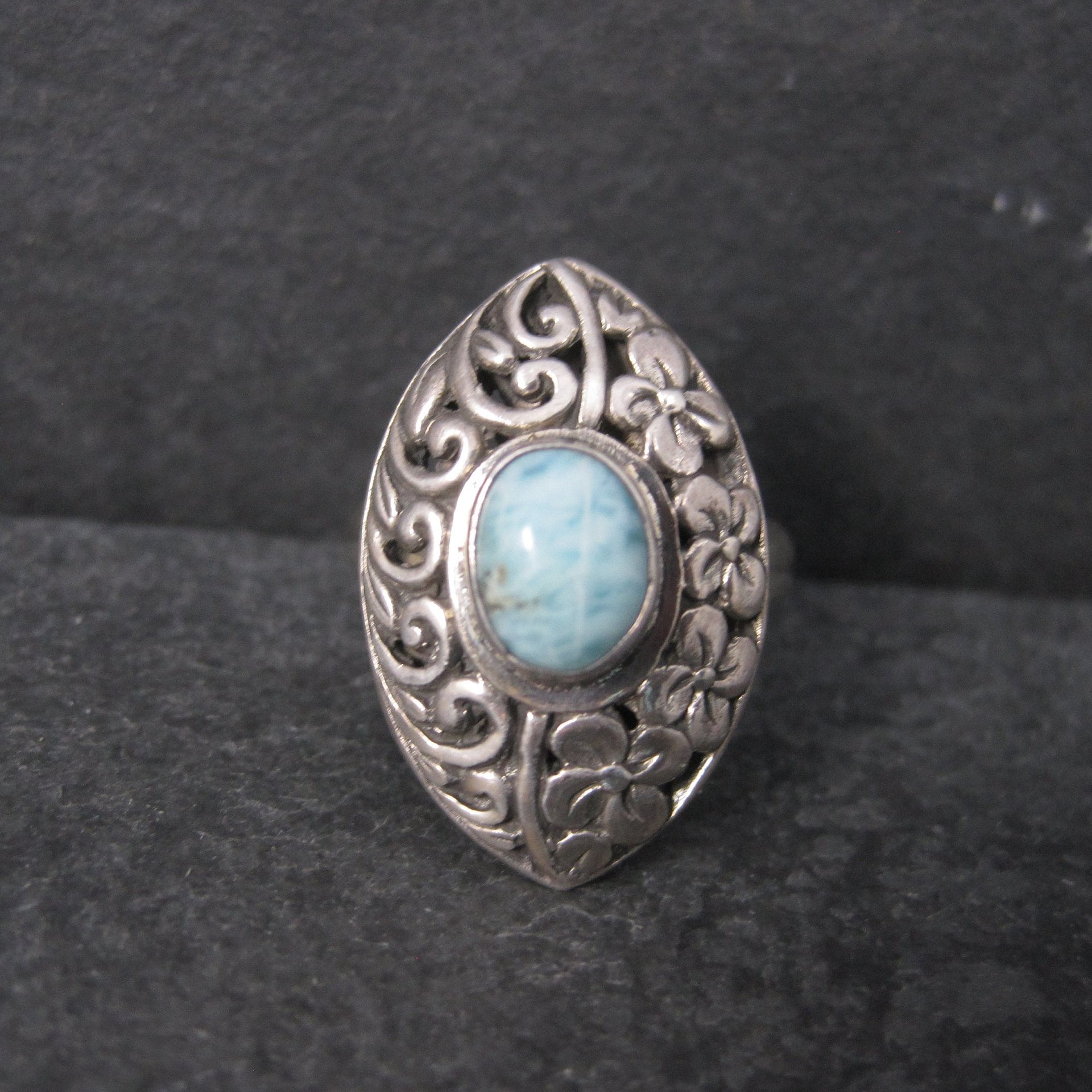 Vintage Sterling Filigree Larimar Ring Size 8