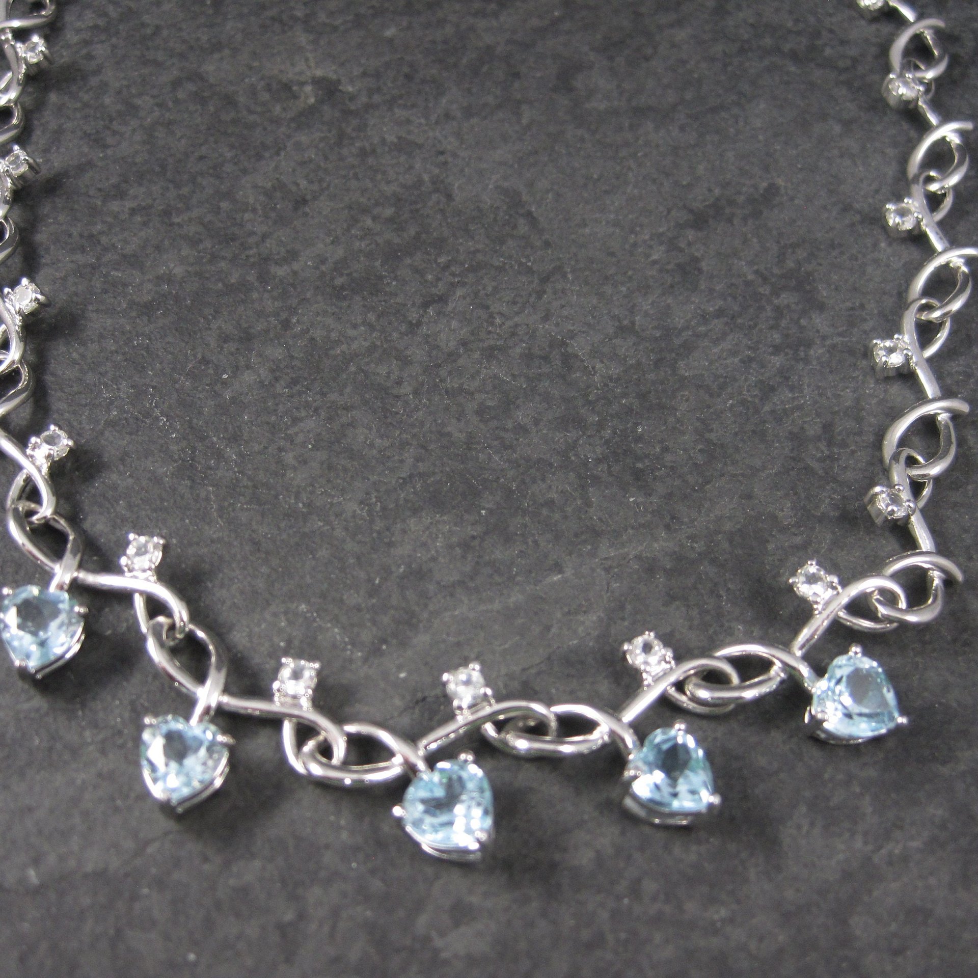 White Zircon Blue Topaz Heart Necklace 18 Inches