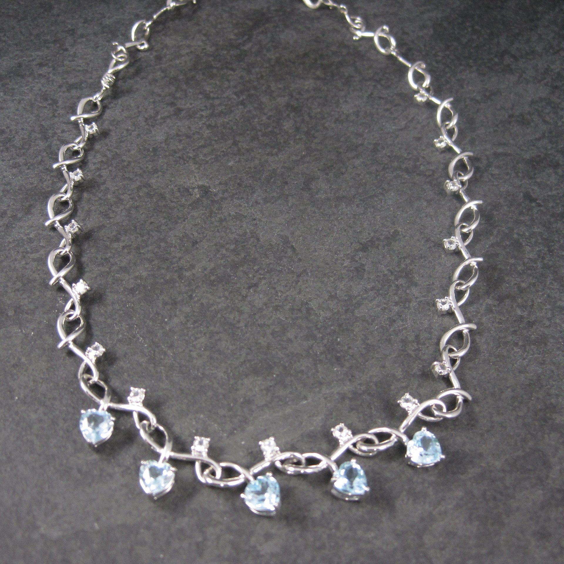 White Zircon Blue Topaz Heart Necklace 18 Inches
