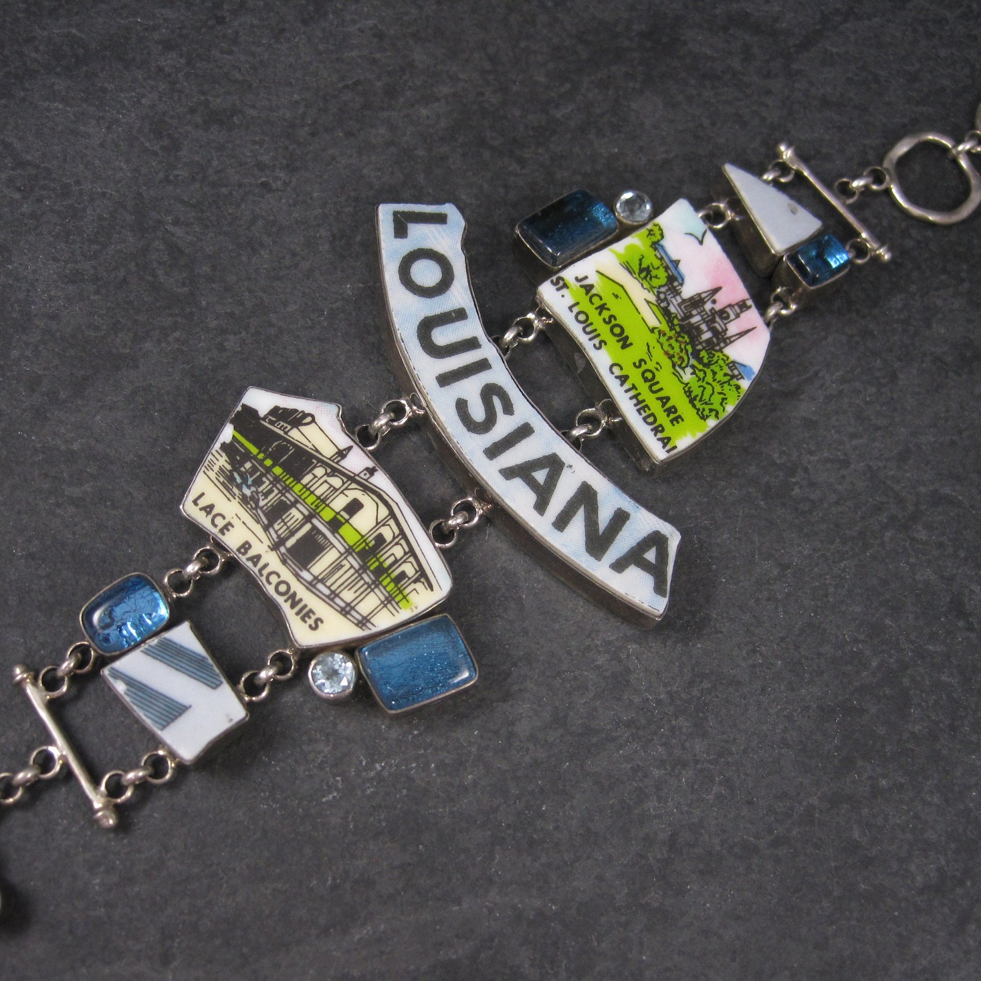 Huge Vintage Sterling Silver Toggle Bracelet | Designer Louisiana Themed Jewelry | Bold Statement Bracelet