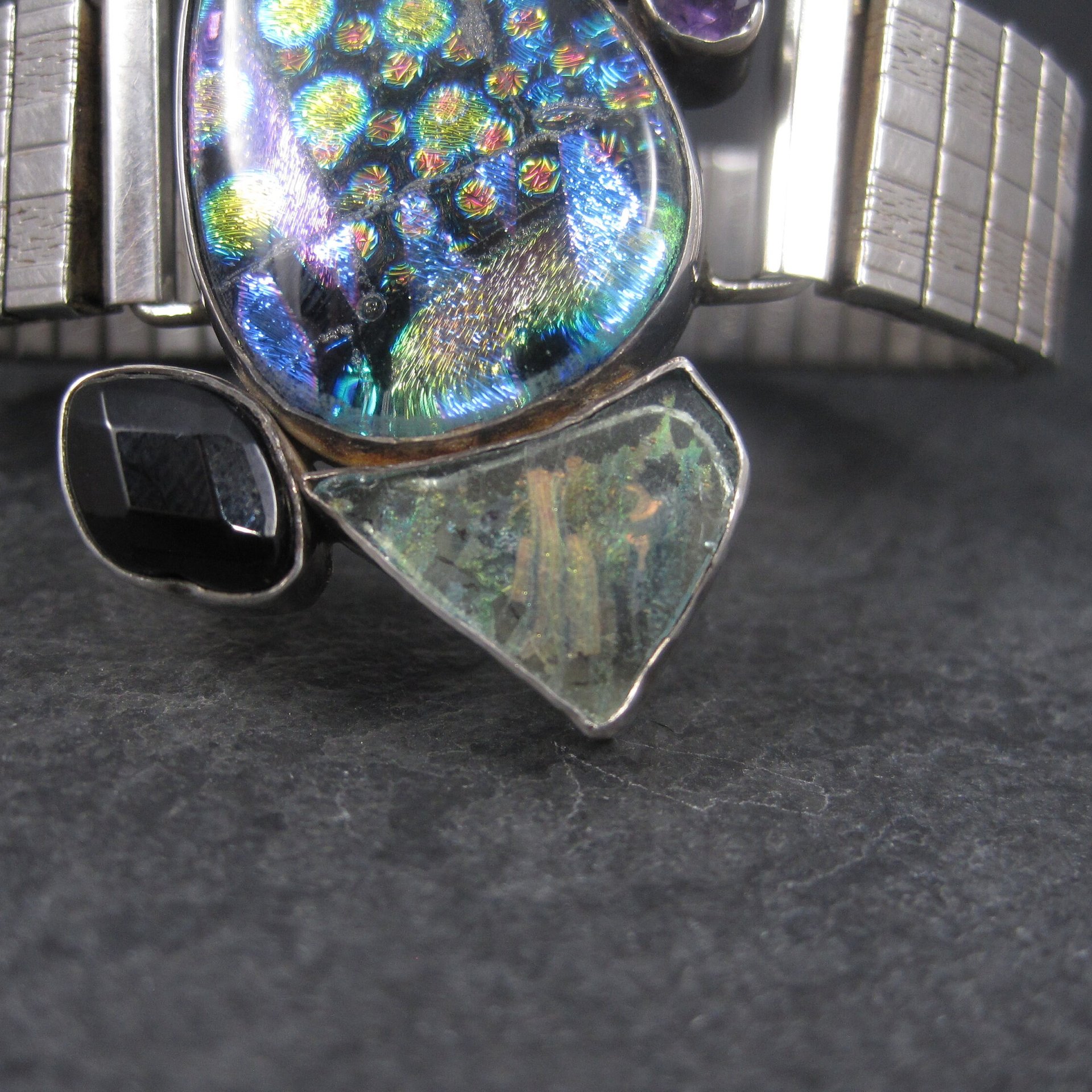Huge Estate Designer Art Glass Gemstone Biwa Pearl Bracelet