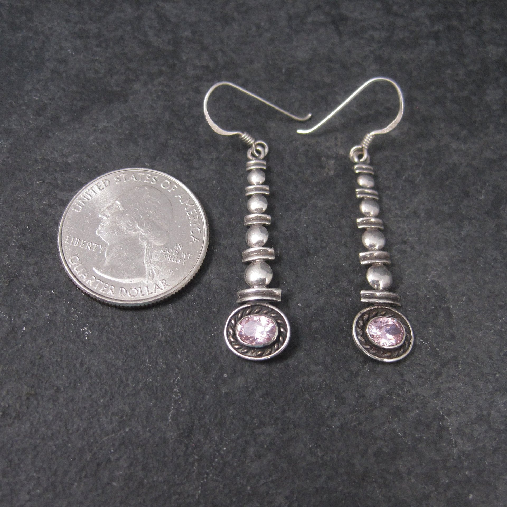 Long Sterling Pink Topaz Earrings