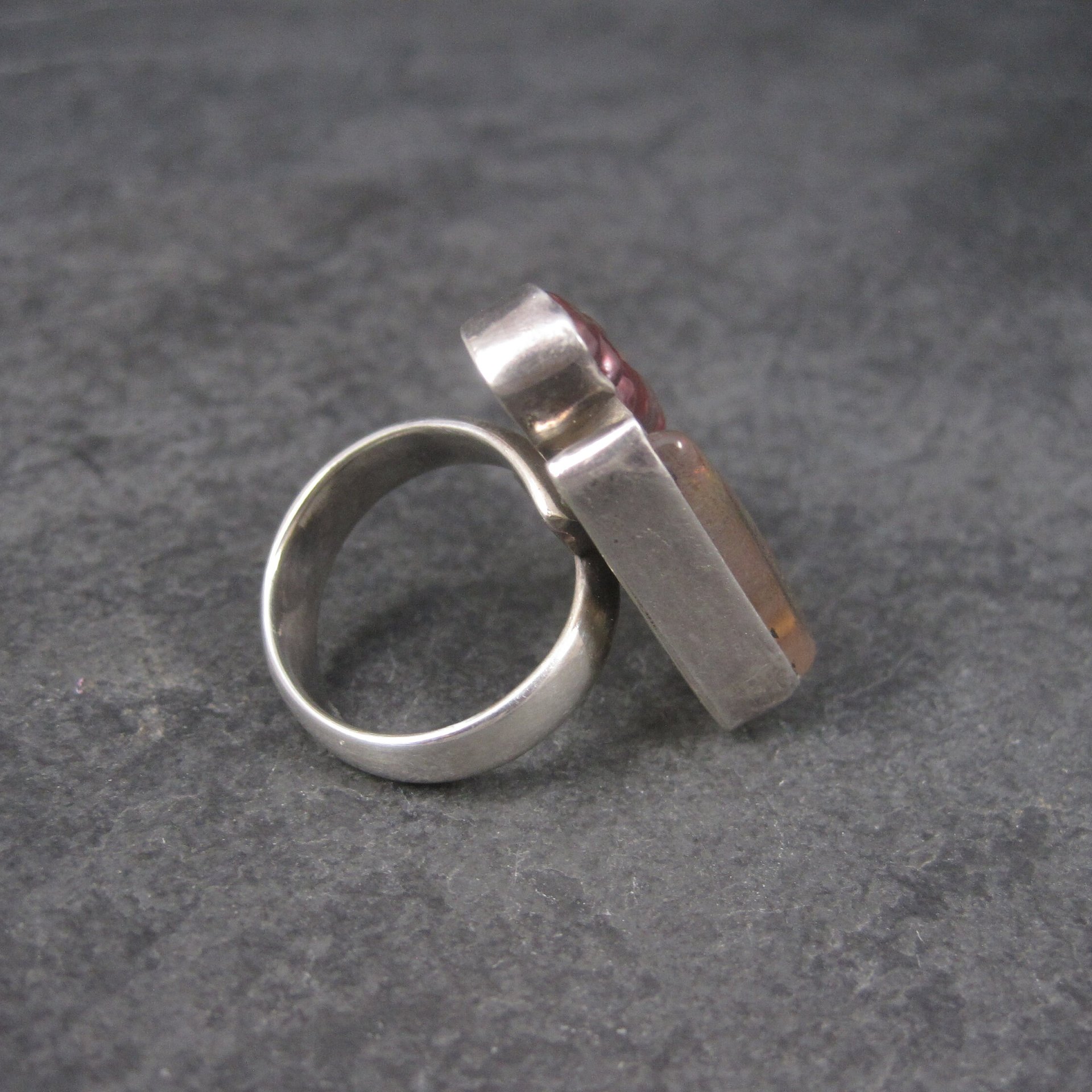 Estate Designer Sterling Biwa Pearl Art Glass Ring Size 7-8