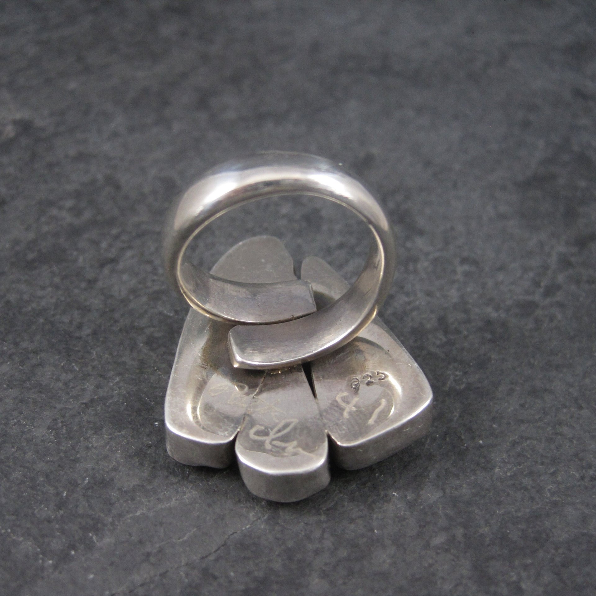 Estate Designer Sterling Biwa Pearl Art Glass Ring Size 7-8