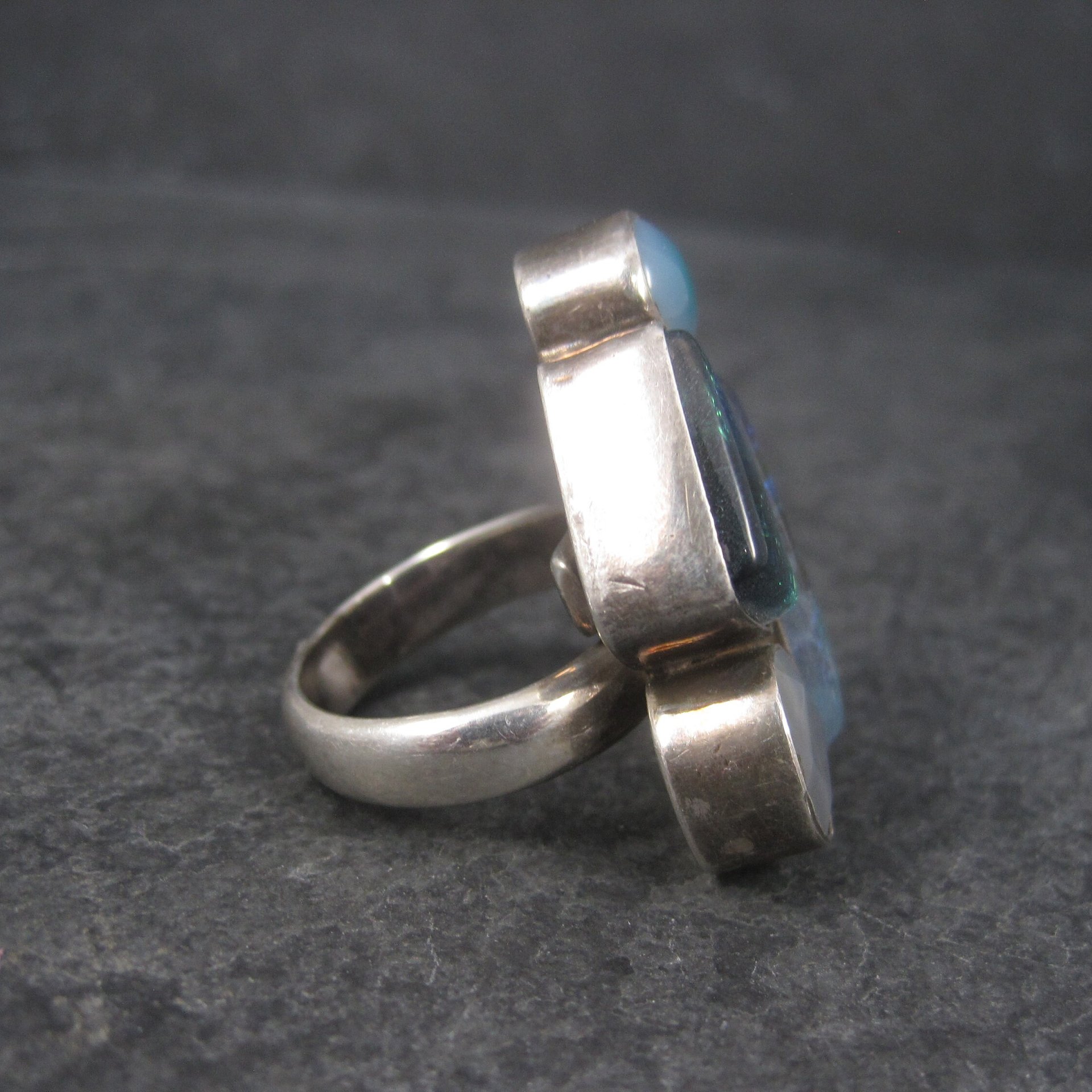 Estate Sterling Dichroic Glass and Quartz Ring Size 7