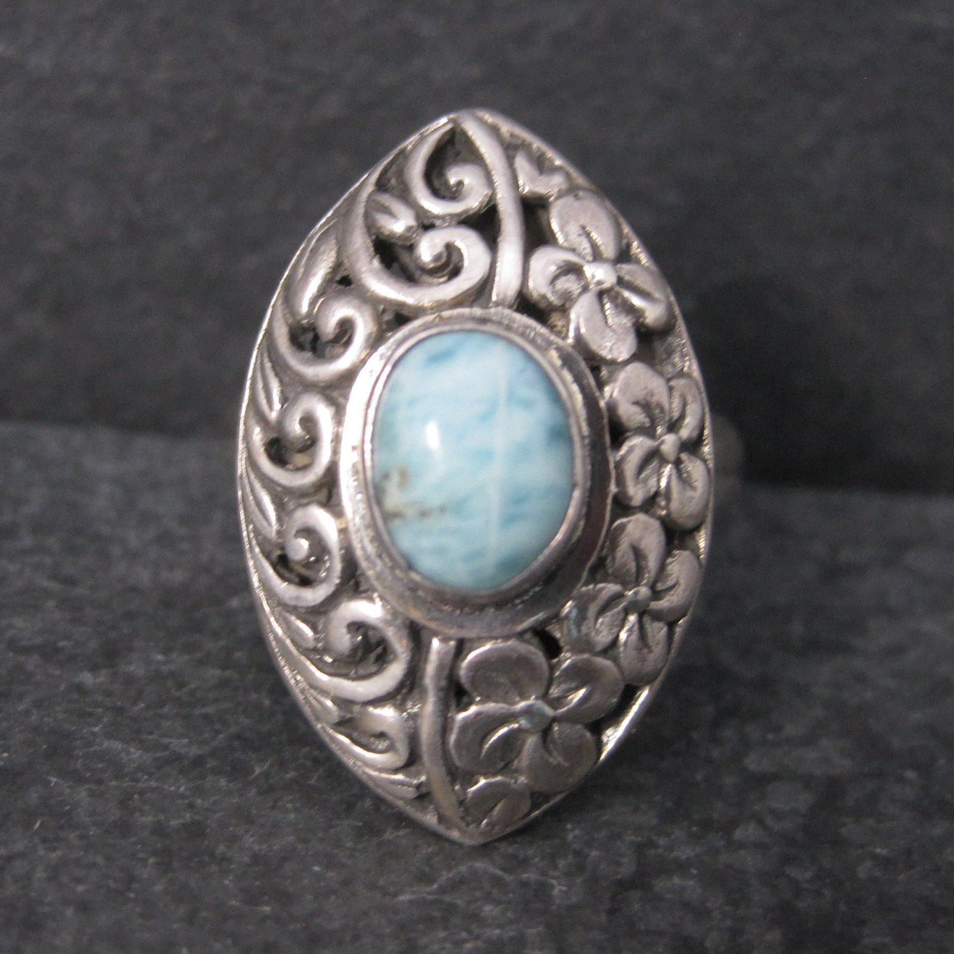 Vintage Sterling Filigree Larimar Ring Size 8