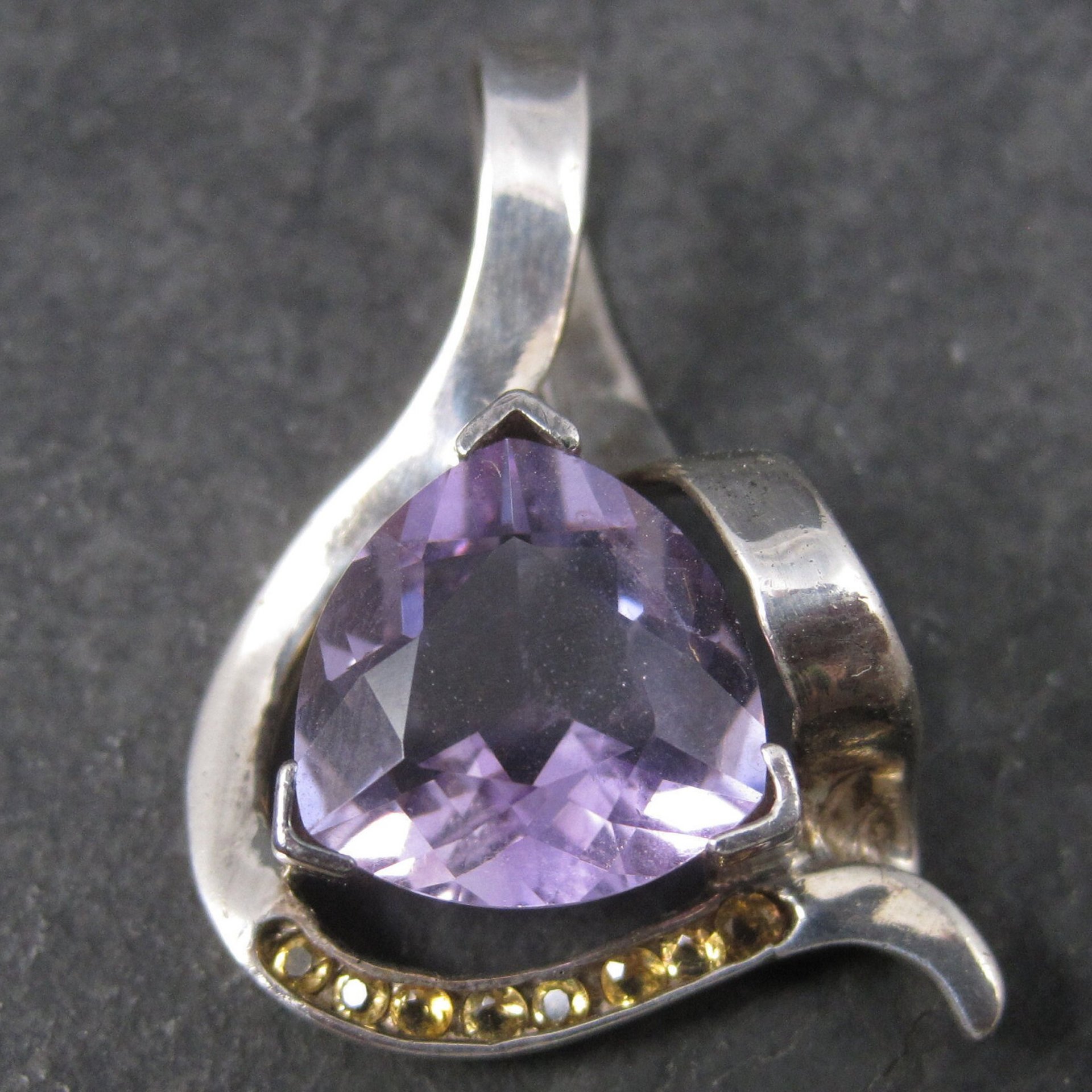 Huge Vintage Sterling Amethyst and Citrine Pendant