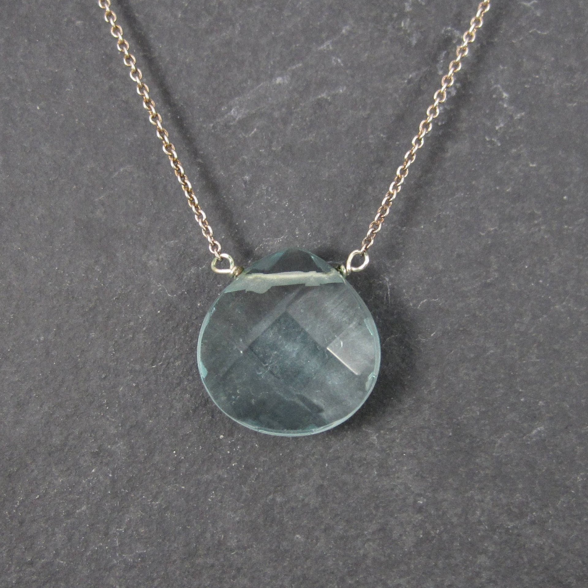Italian Sterling Faceted Blue Topaz Briolette Pendant Necklace