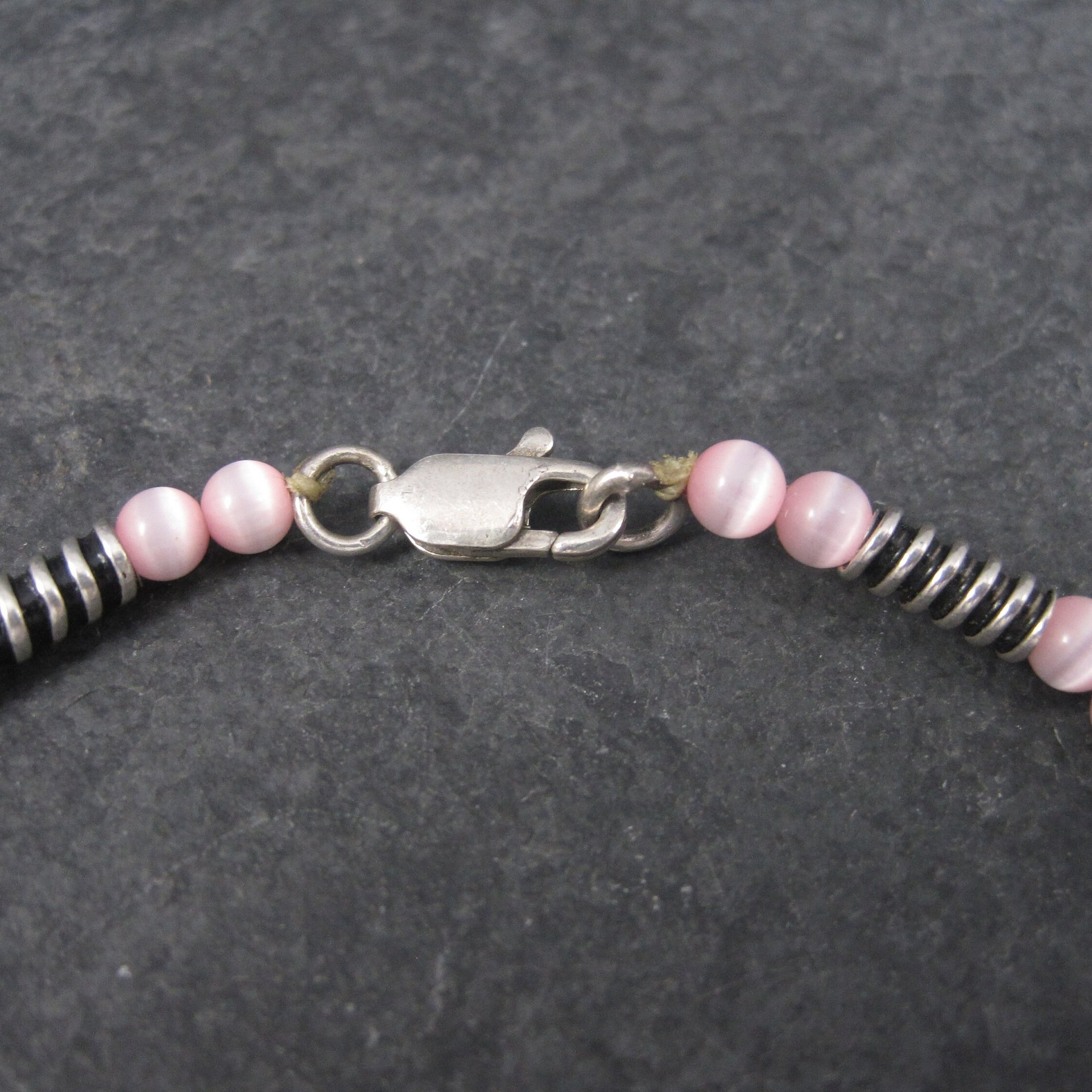 Estate Handmade Sterling Pink Cats Eye Bracelet 8 Inches