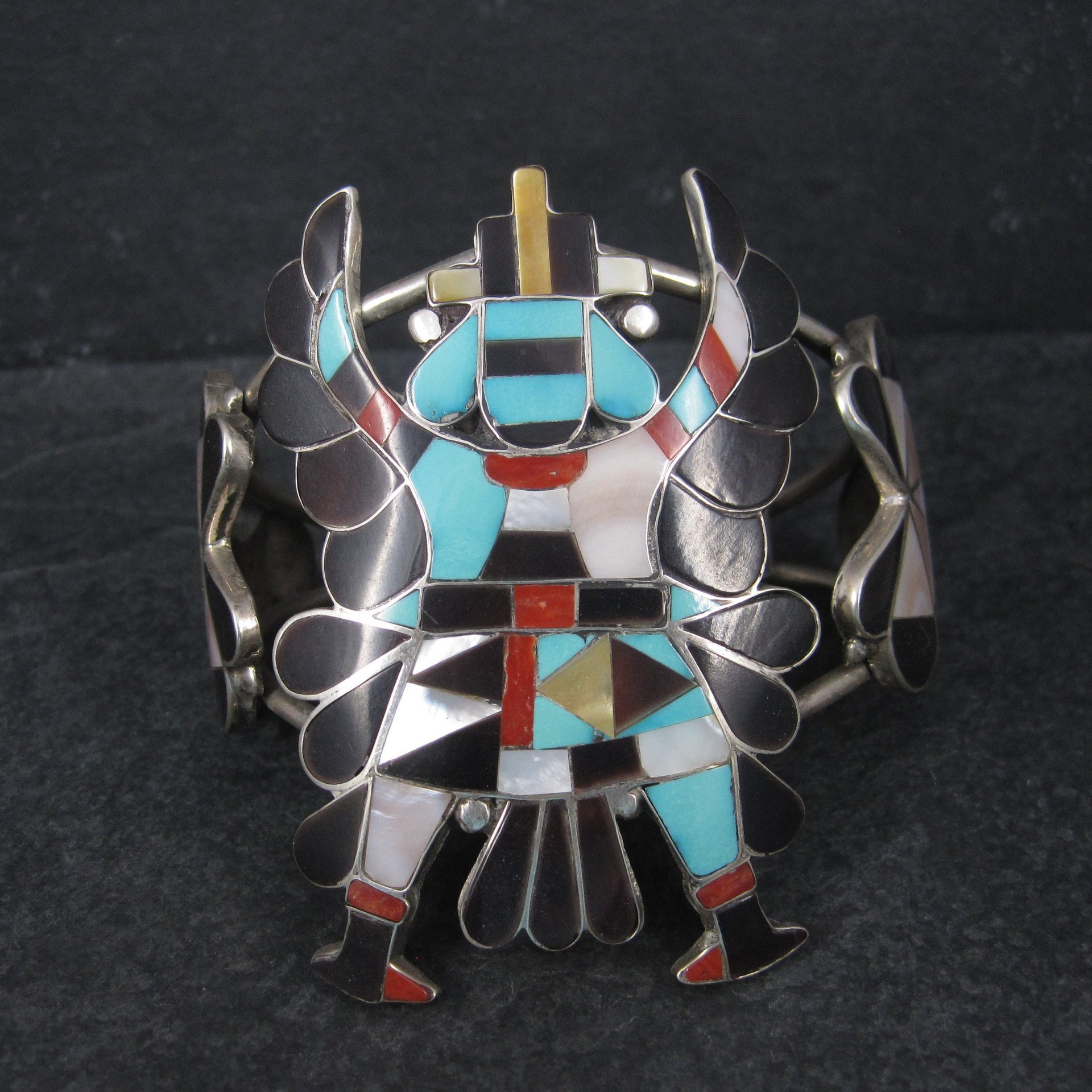 Vintage Zuni Turquoise Coral Inlay Knifewing Cuff Bracelet Annalee Tekala