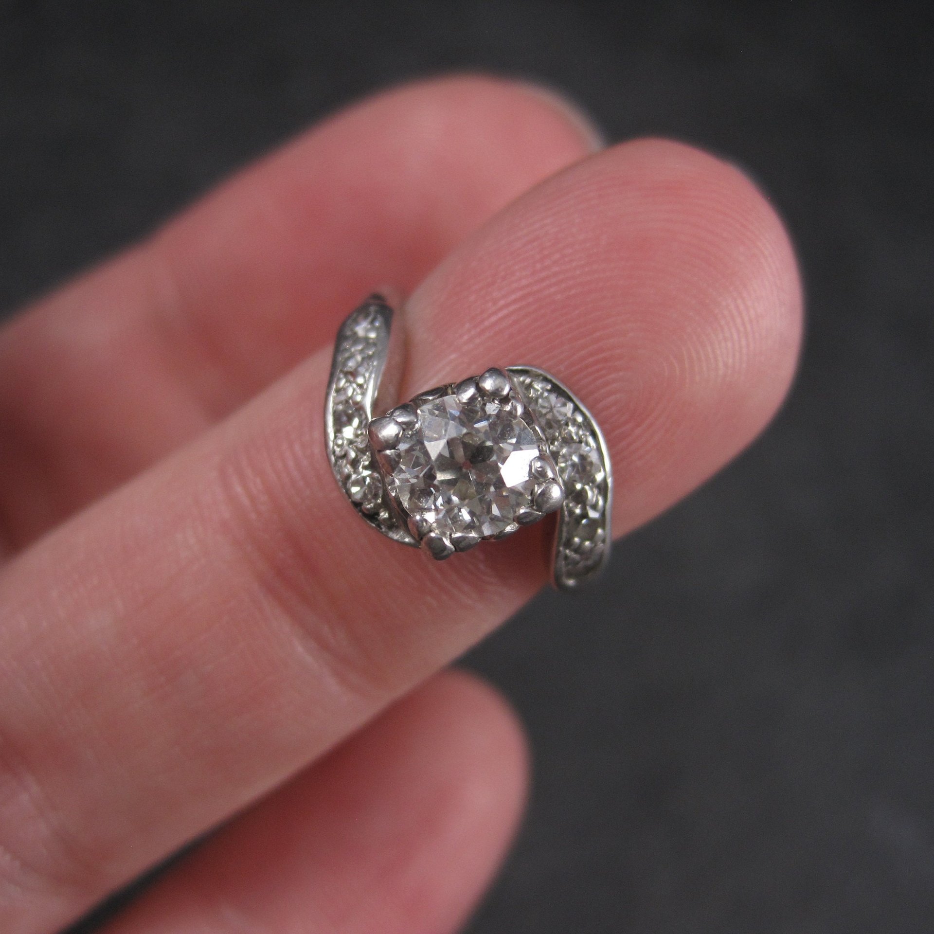 Antique Platinum .69 Carat Diamond Pinky Ring Size 2.5