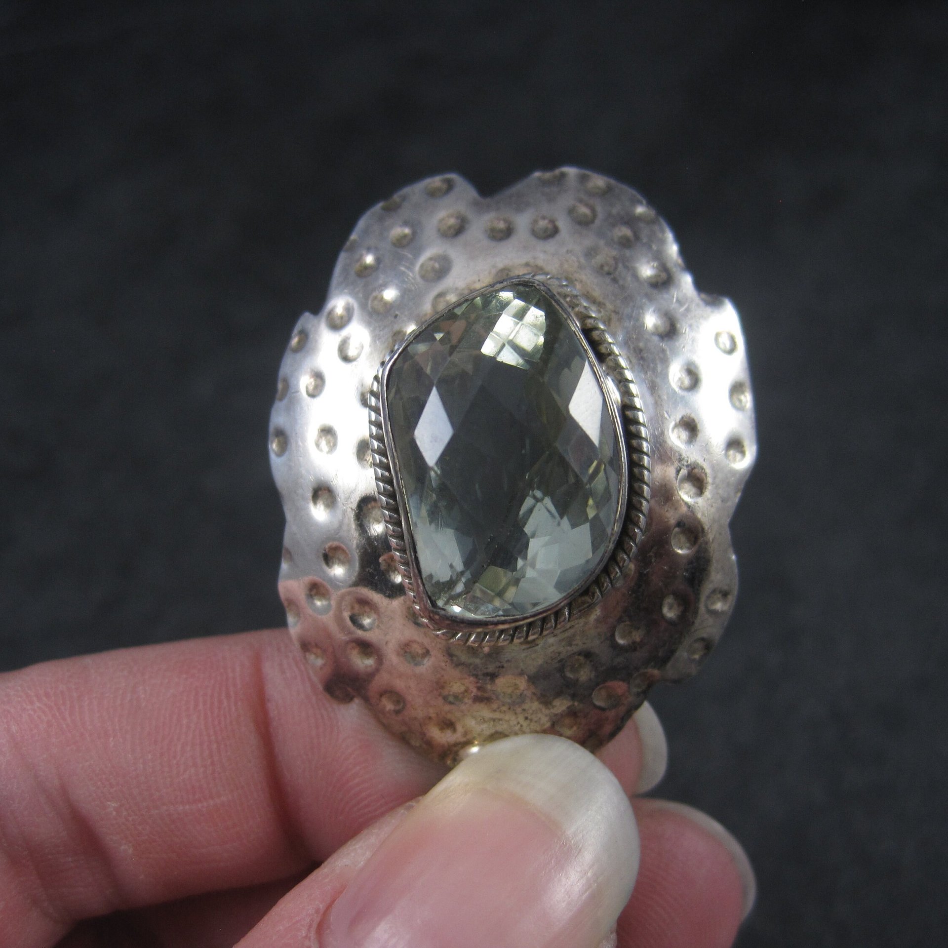 Large Vintage Sterling Green Amethyst Pendant