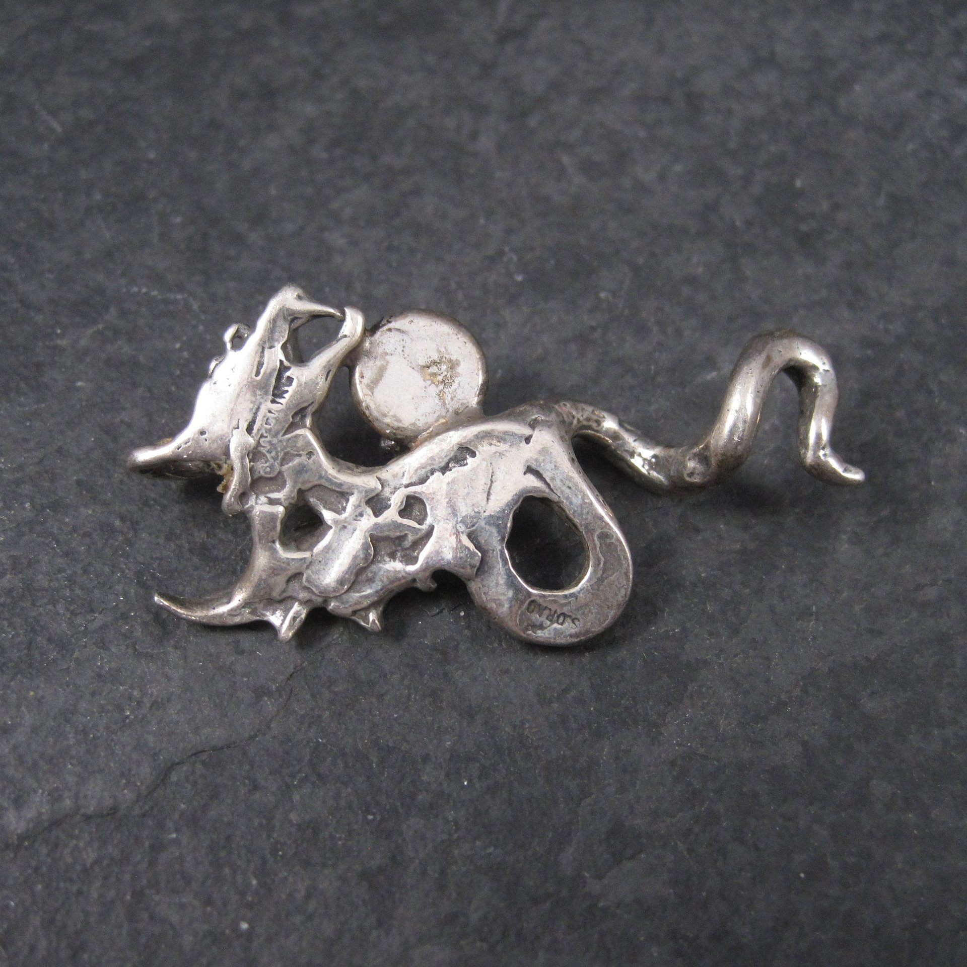 Vintage Sterling Iolite Winged Dragon Pendant