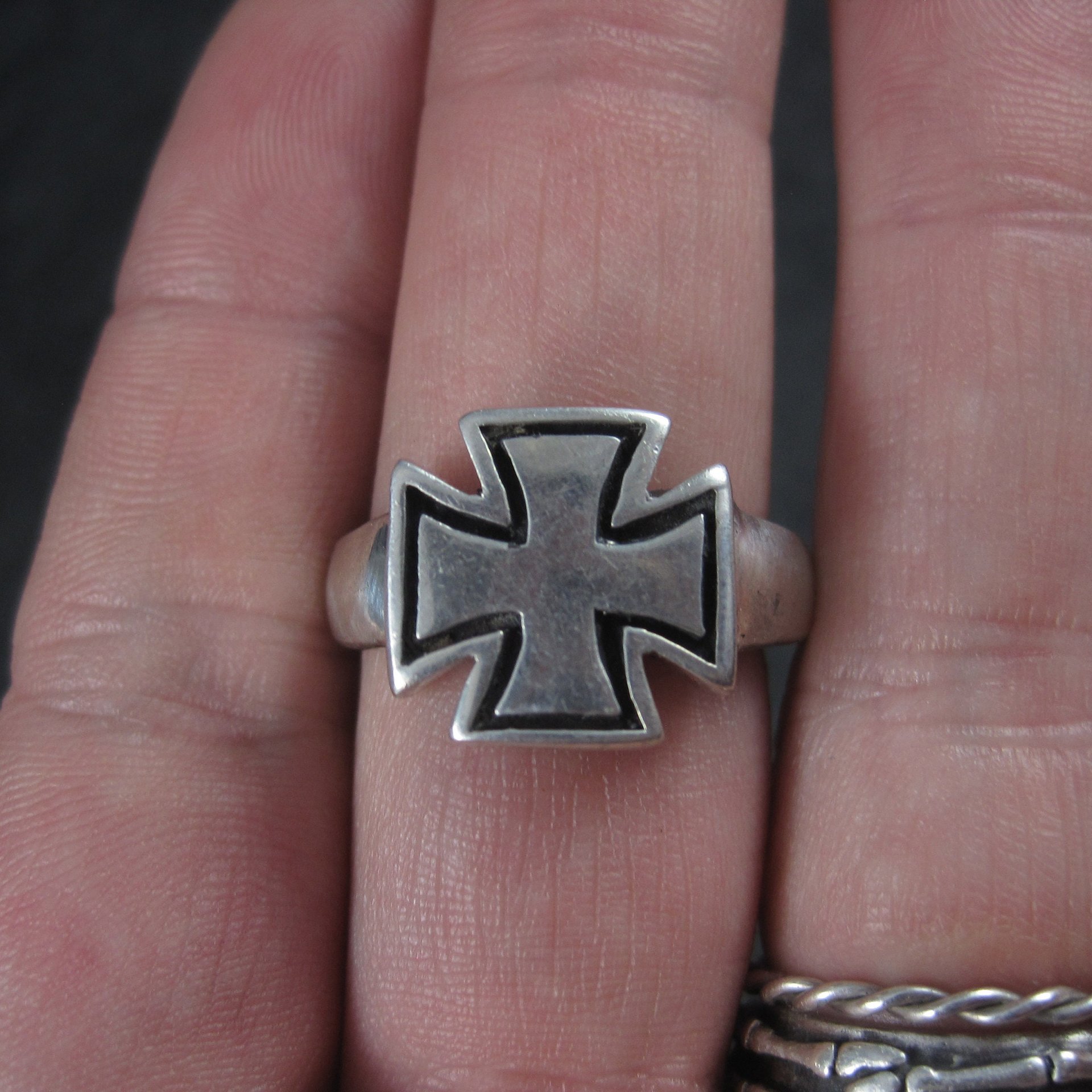 Mens Vintage Sterling Maltese Iron Cross Ring Size 12
