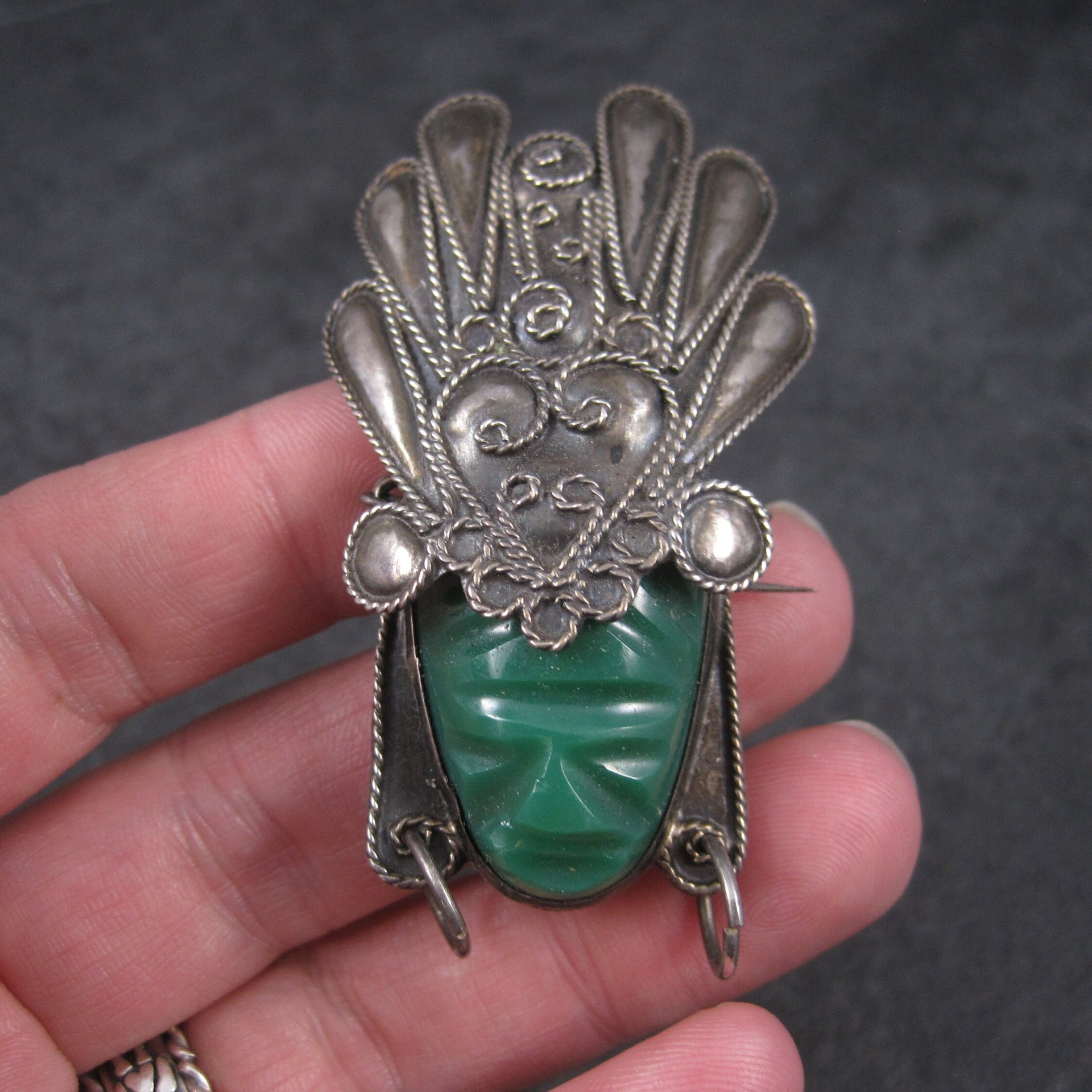 Vintage Mexican Sterling Mayan Mask Brooch AIM