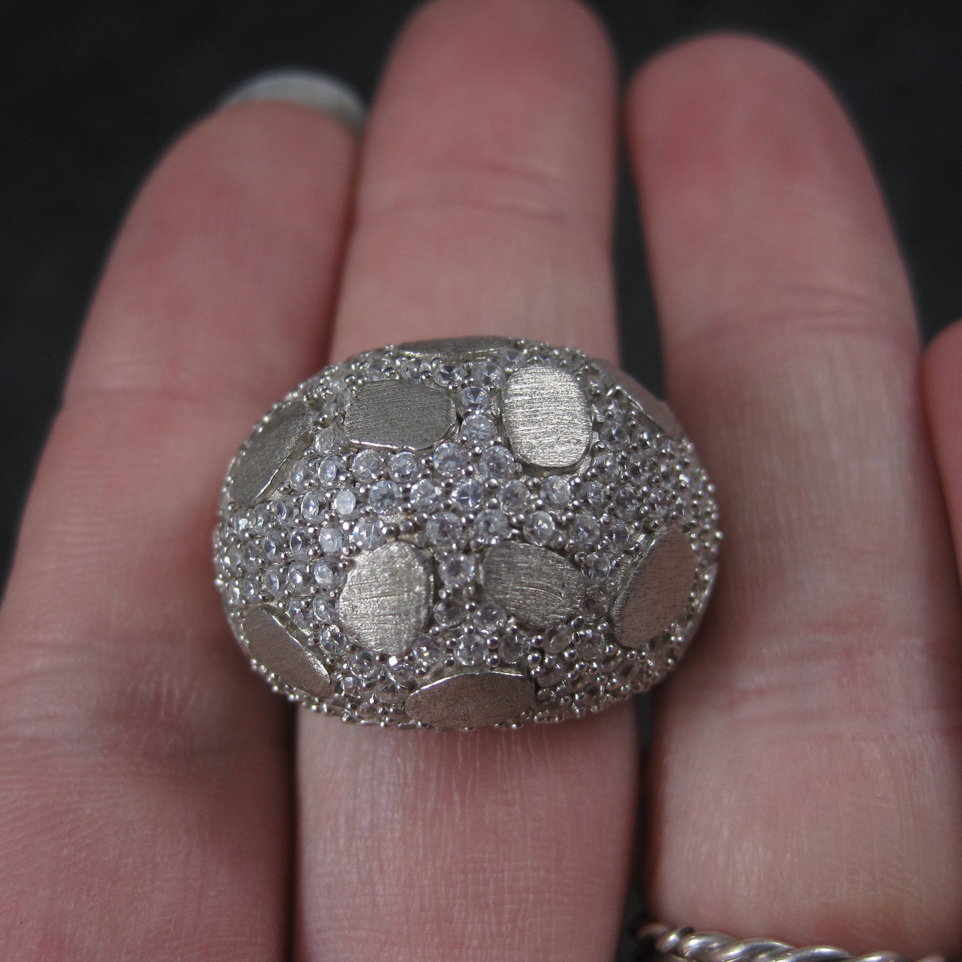 Vintage Brushed Sterling Cubic Zirconia Dome Ring Size 8.5