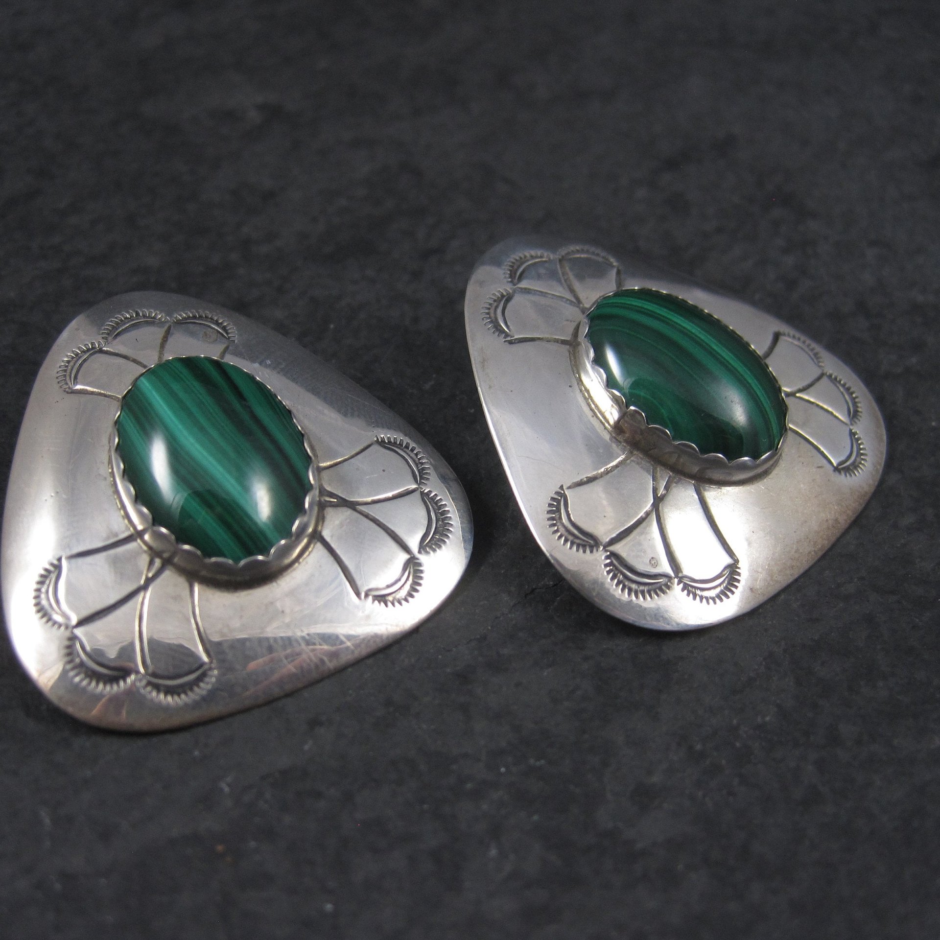 Vintage Navajo Sterling Malachite Earrings