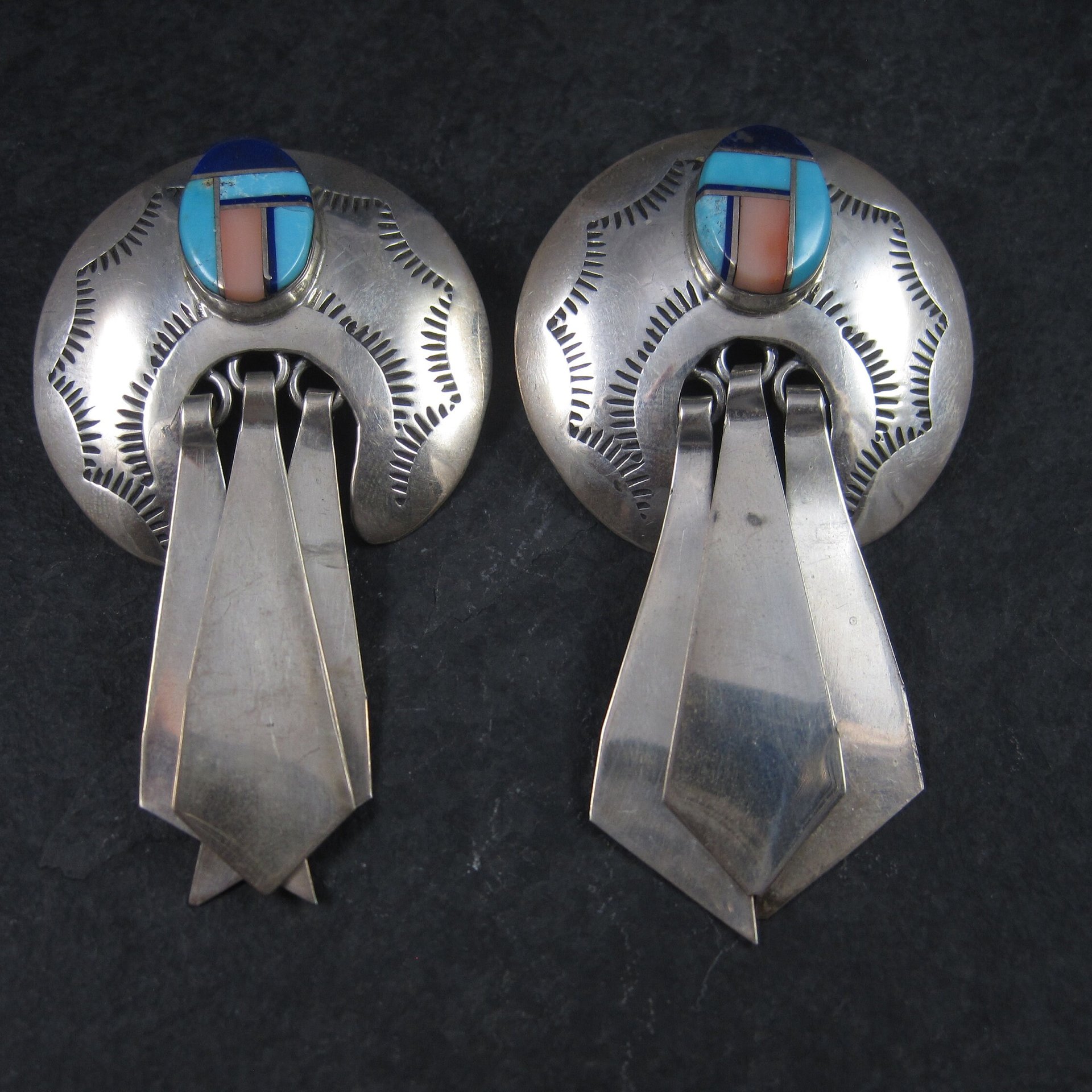 Large Sterling Navajo Turquoise Inlay Earrings