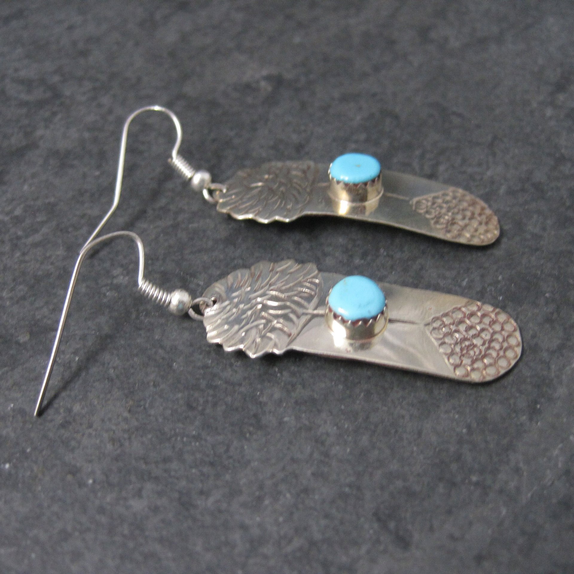 Vintage Navajo Sterling Turquoise Feather Earrings