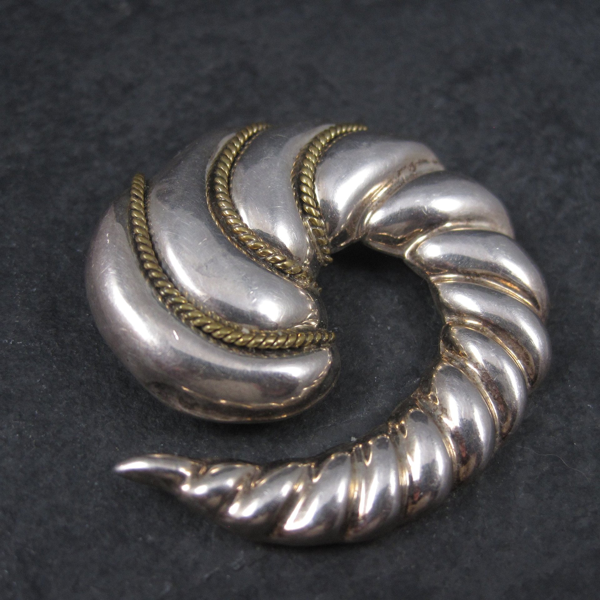 Vintage Mexican Sterling Swirl Brooch Pendant Laton