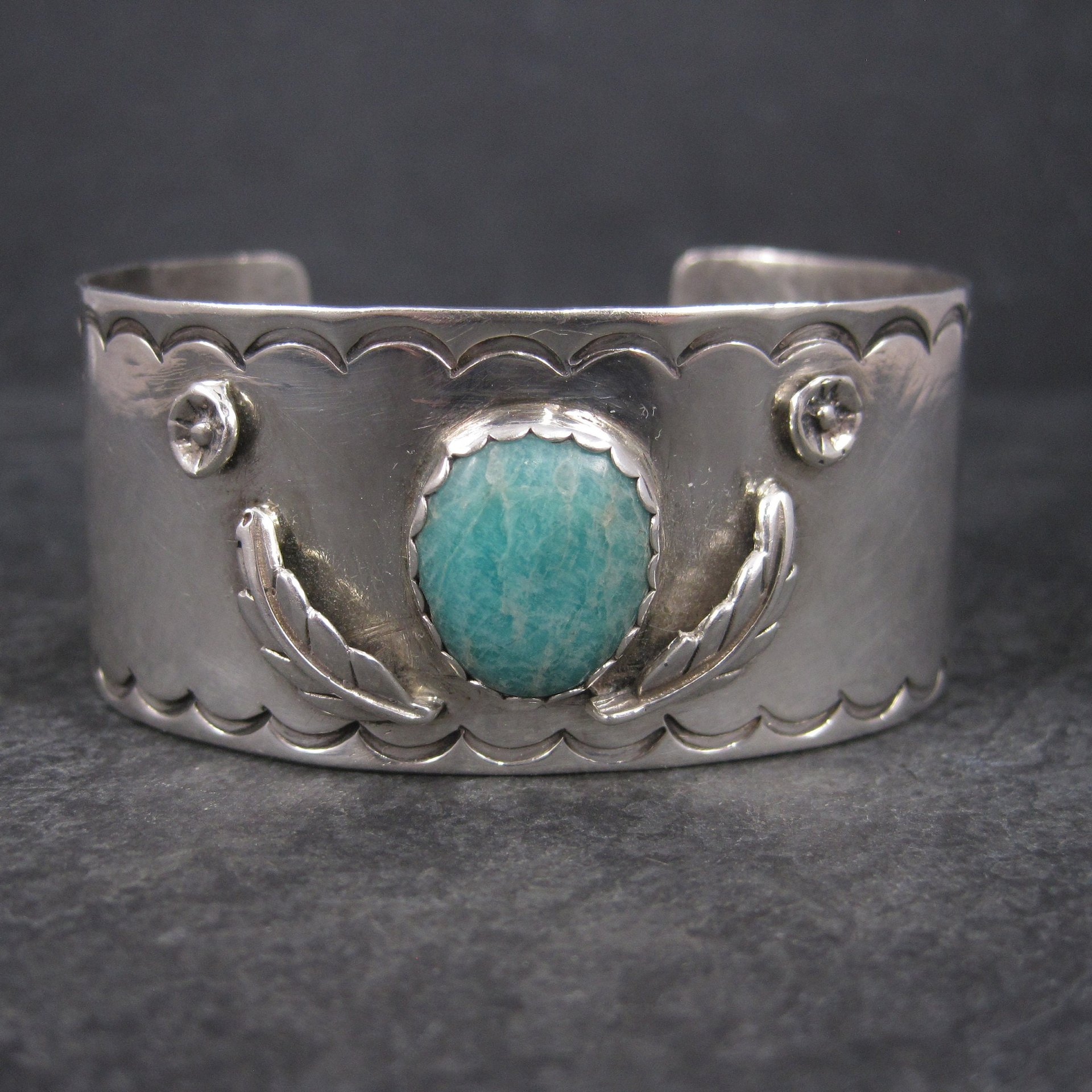 Vintage Southwestern Sterling Feather Cuff Bracelet 6 Inches