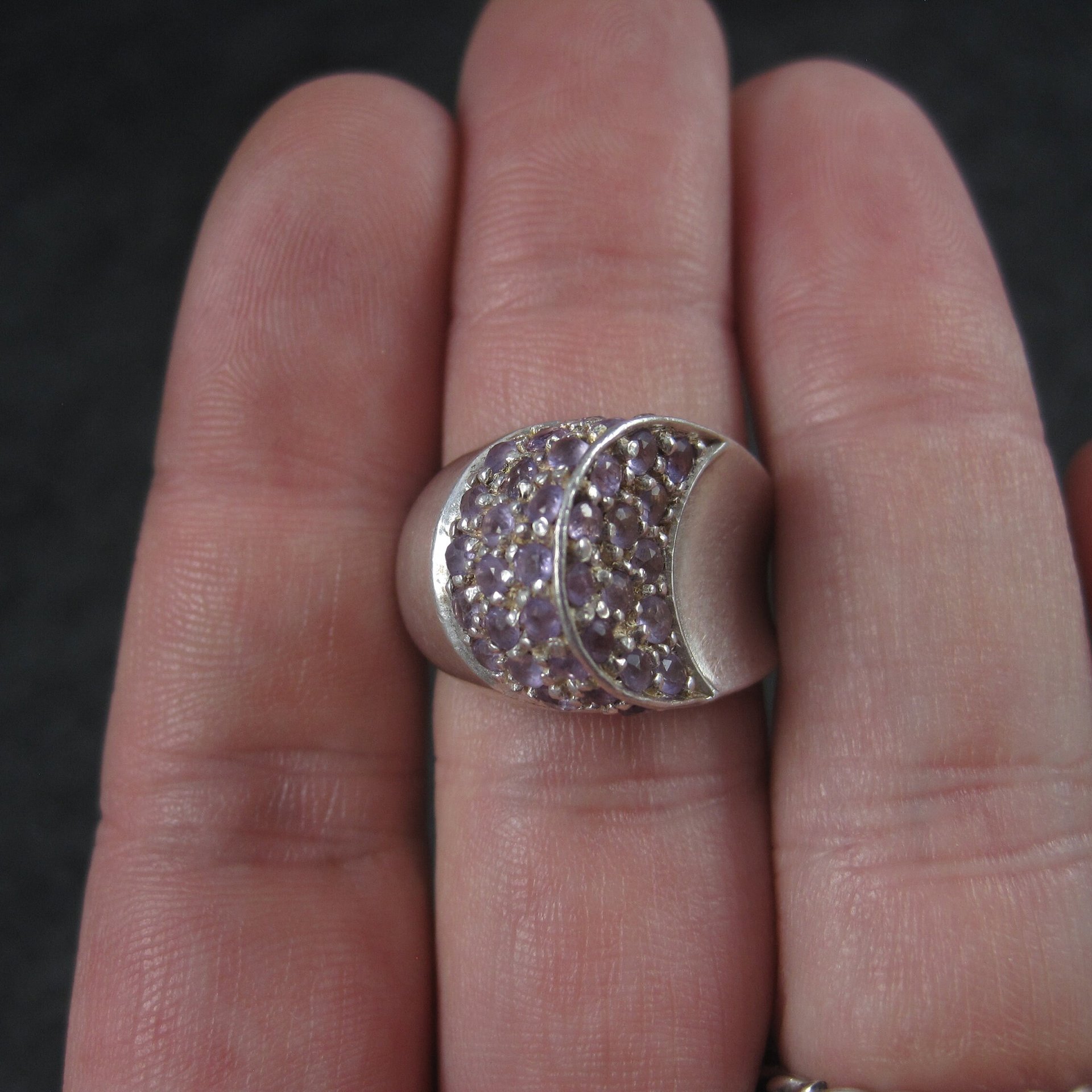 Vintage Sterling Amethyst Crescent Moon Ring Size 6
