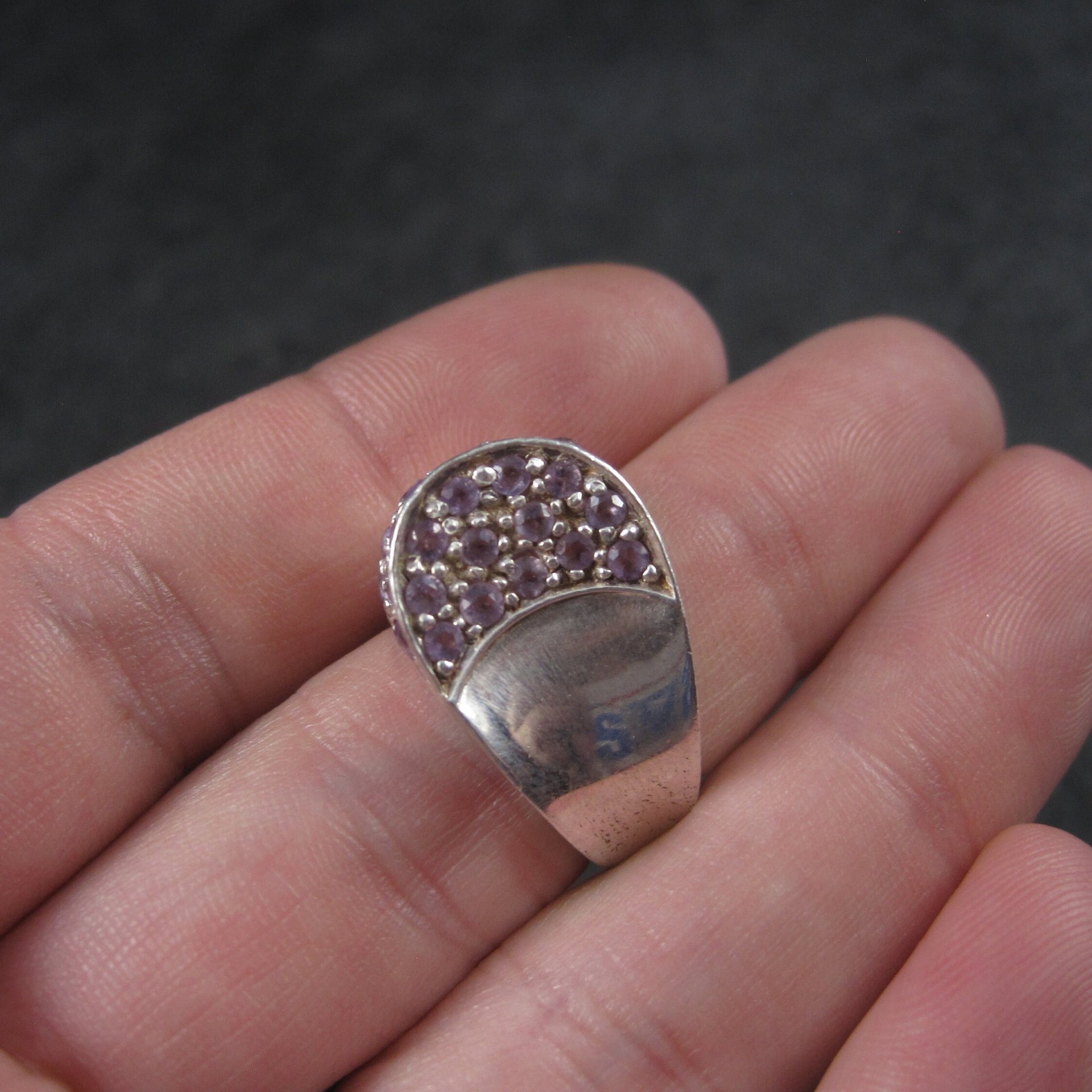 Vintage Sterling Amethyst Crescent Moon Ring Size 6