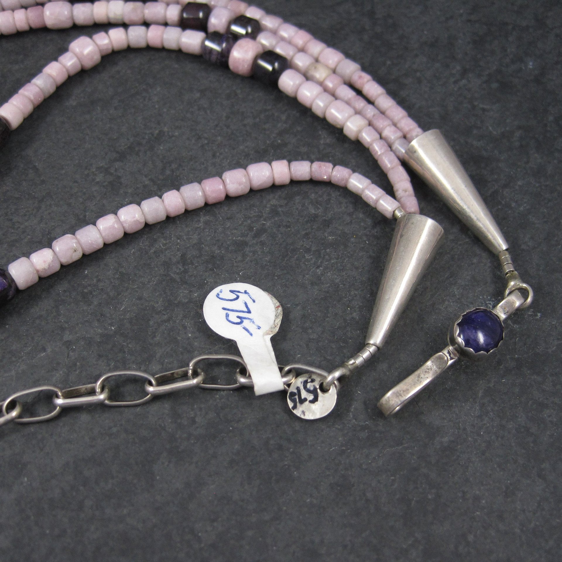 Vintage Sterling Navajo Pink Opal Sugilite Necklace Leonard Platero