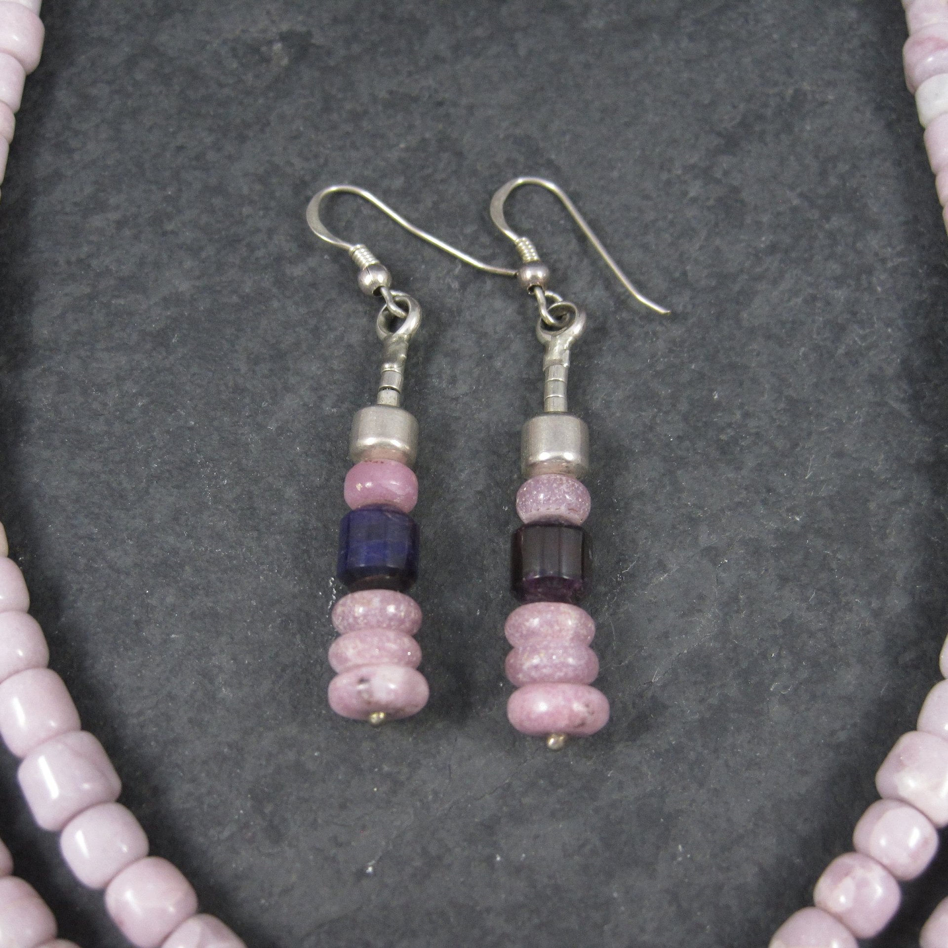 Vintage Sterling Navajo Pink Opal Sugilite Necklace Leonard Platero