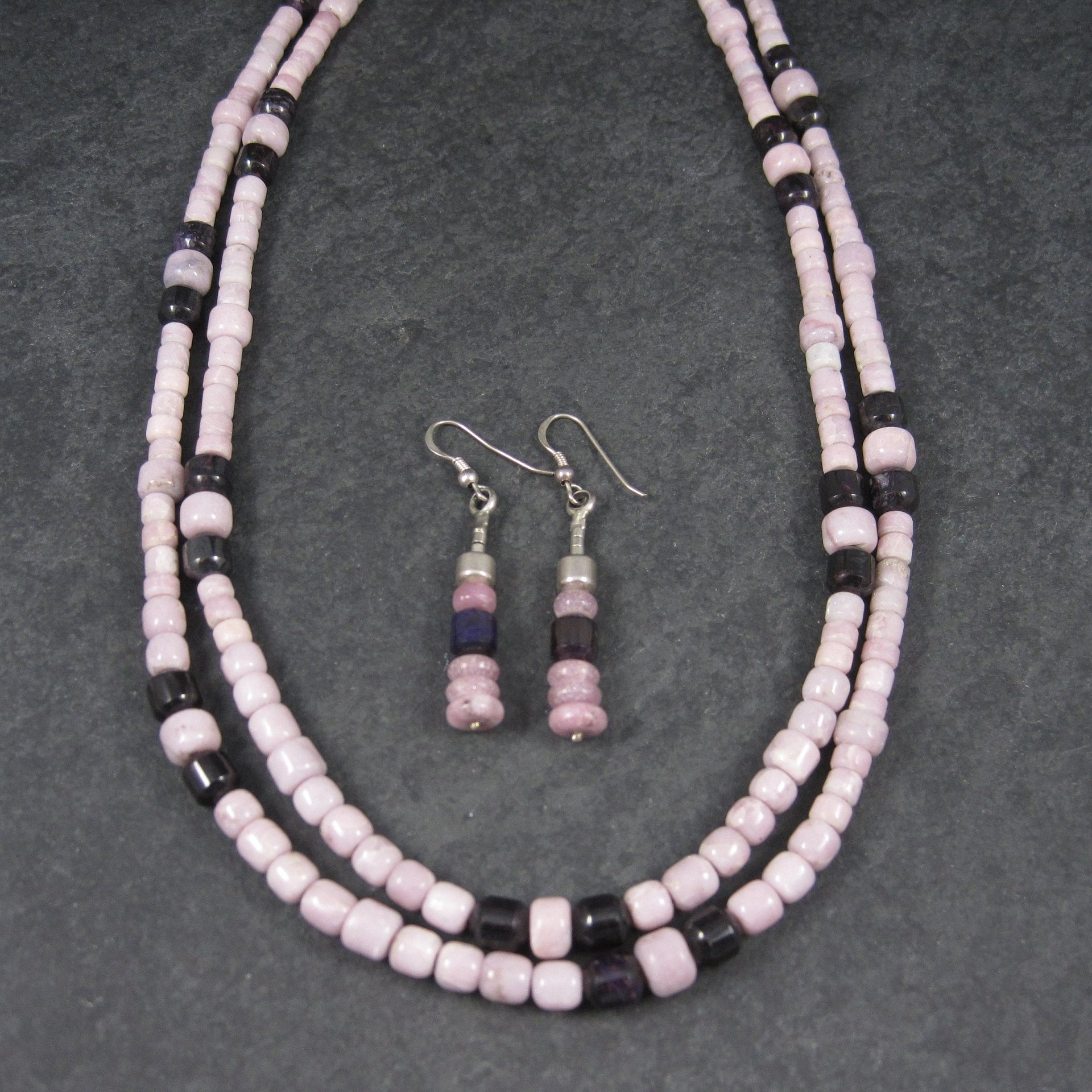 Vintage Sterling Navajo Pink Opal Sugilite Necklace Leonard Platero