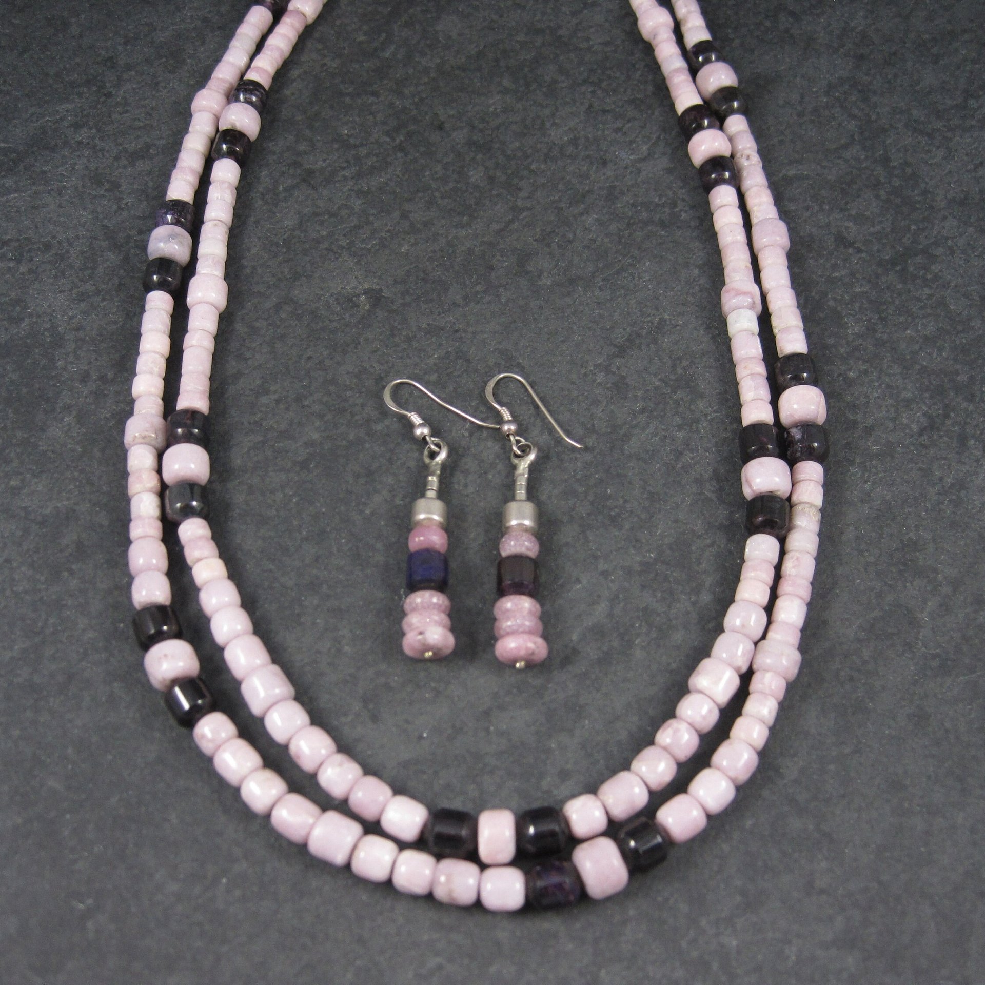 Vintage Sterling Navajo Pink Opal Sugilite Necklace Leonard Platero