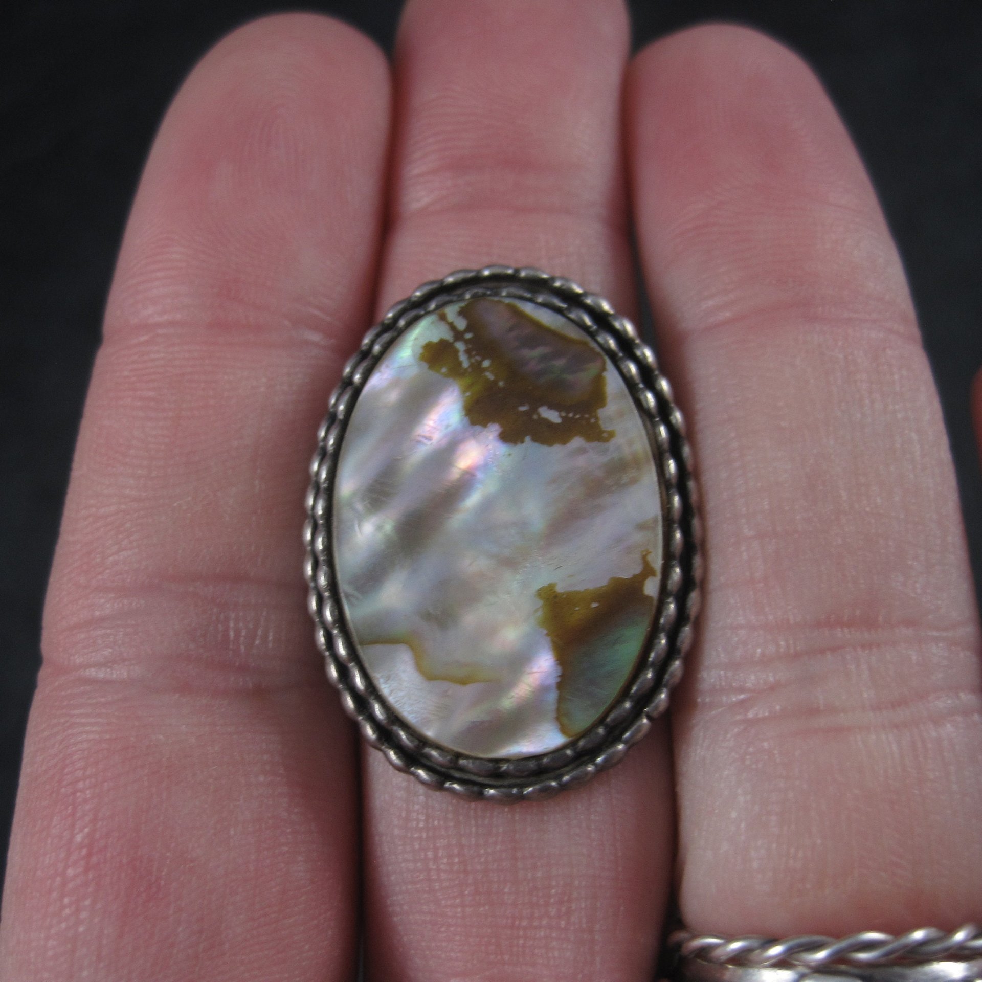 Large Vintage Sterling Abalone Ring Size 7