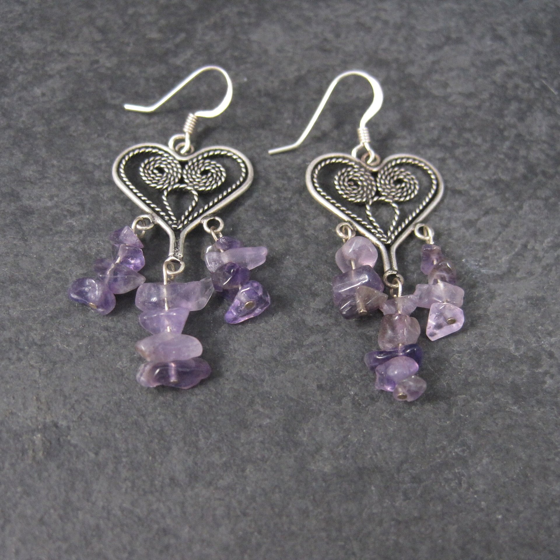 Vintage 90s Sterling Amethyst Heart Earrings