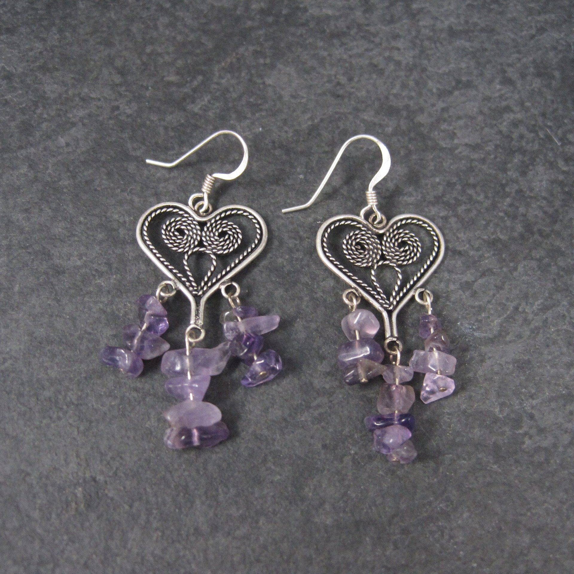 Vintage 90s Sterling Amethyst Heart Earrings