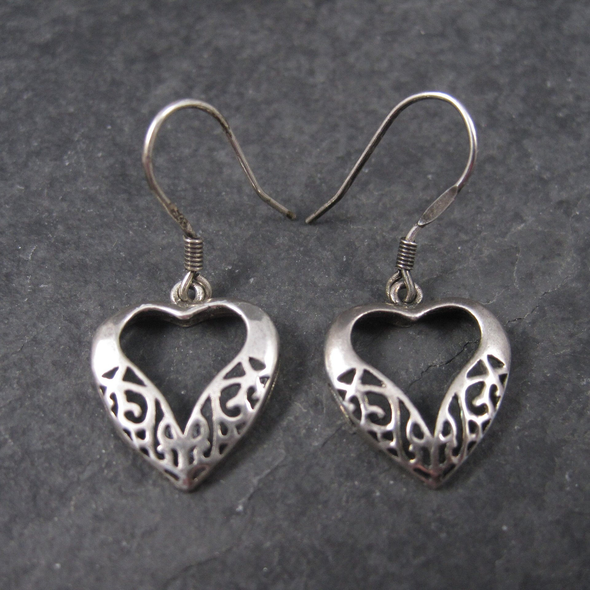 Vintage Sterling Filigree Heart Earrings