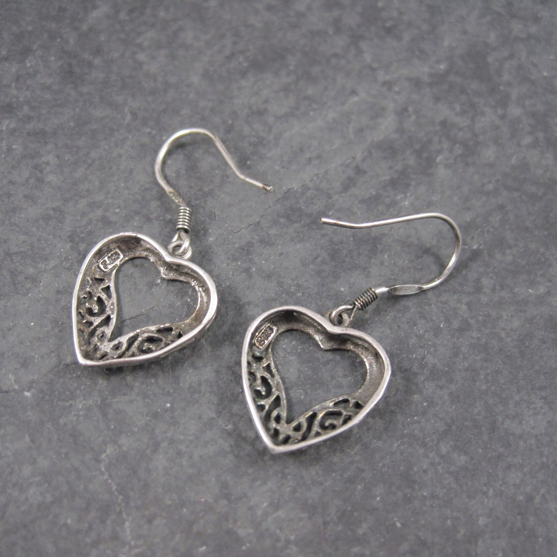 Vintage Sterling Filigree Heart Earrings