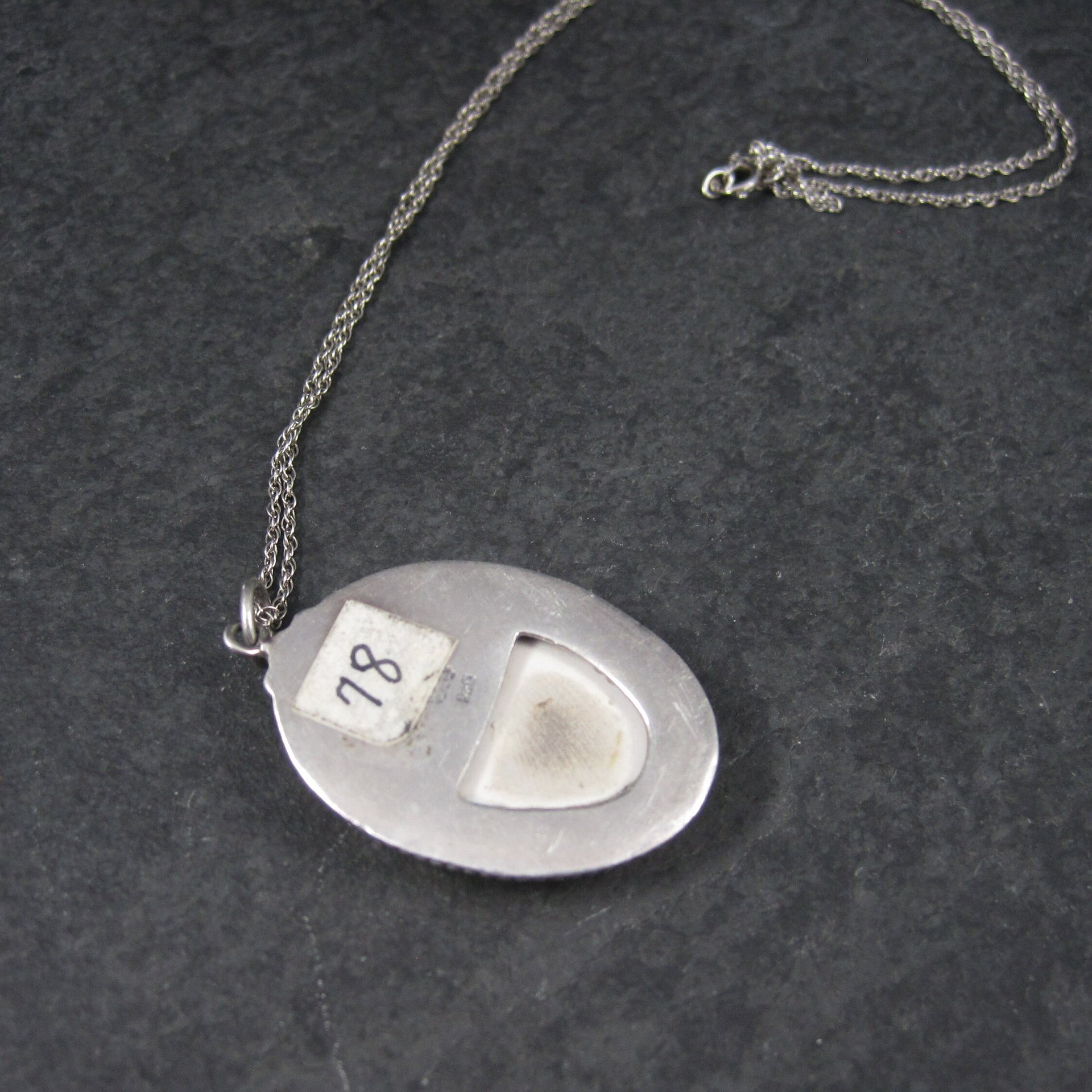 Vintage Sterling 70s Floral Pottery Pendant Necklace