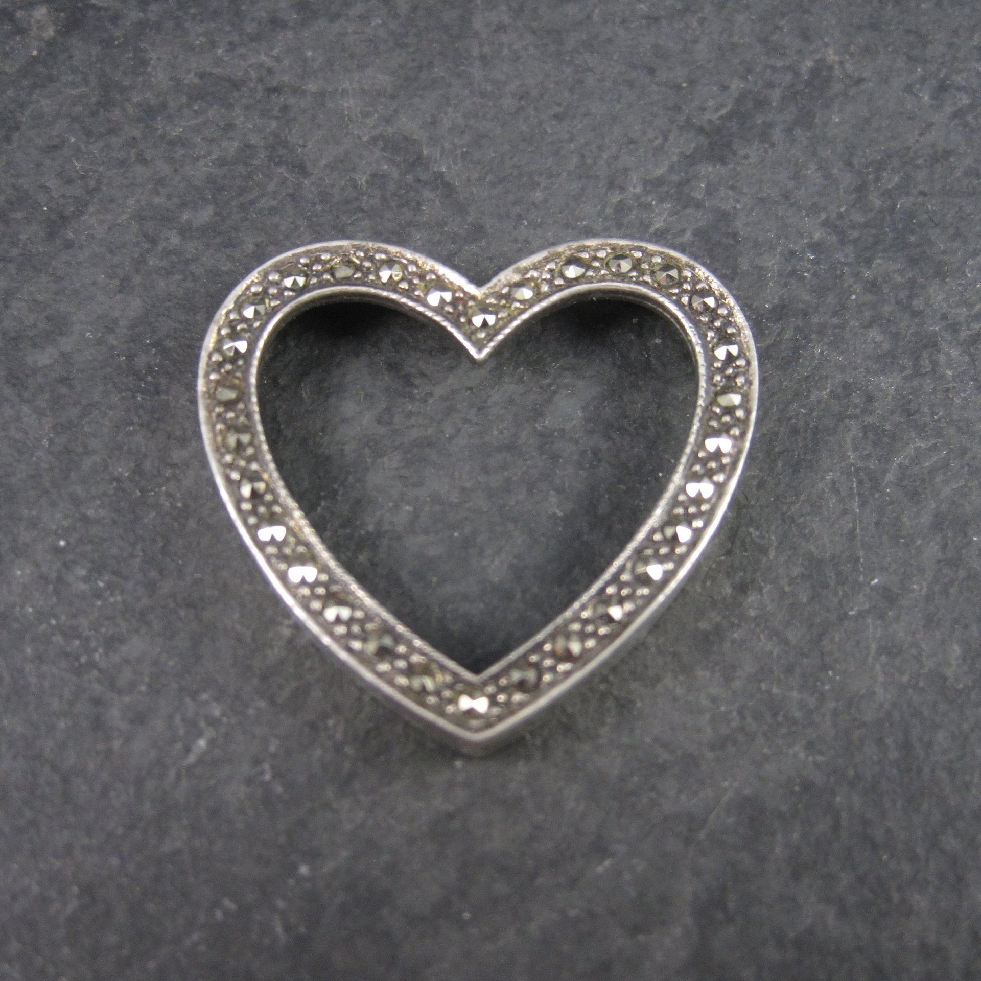 Large Vintage Sterling Marcasite Heart Pendant