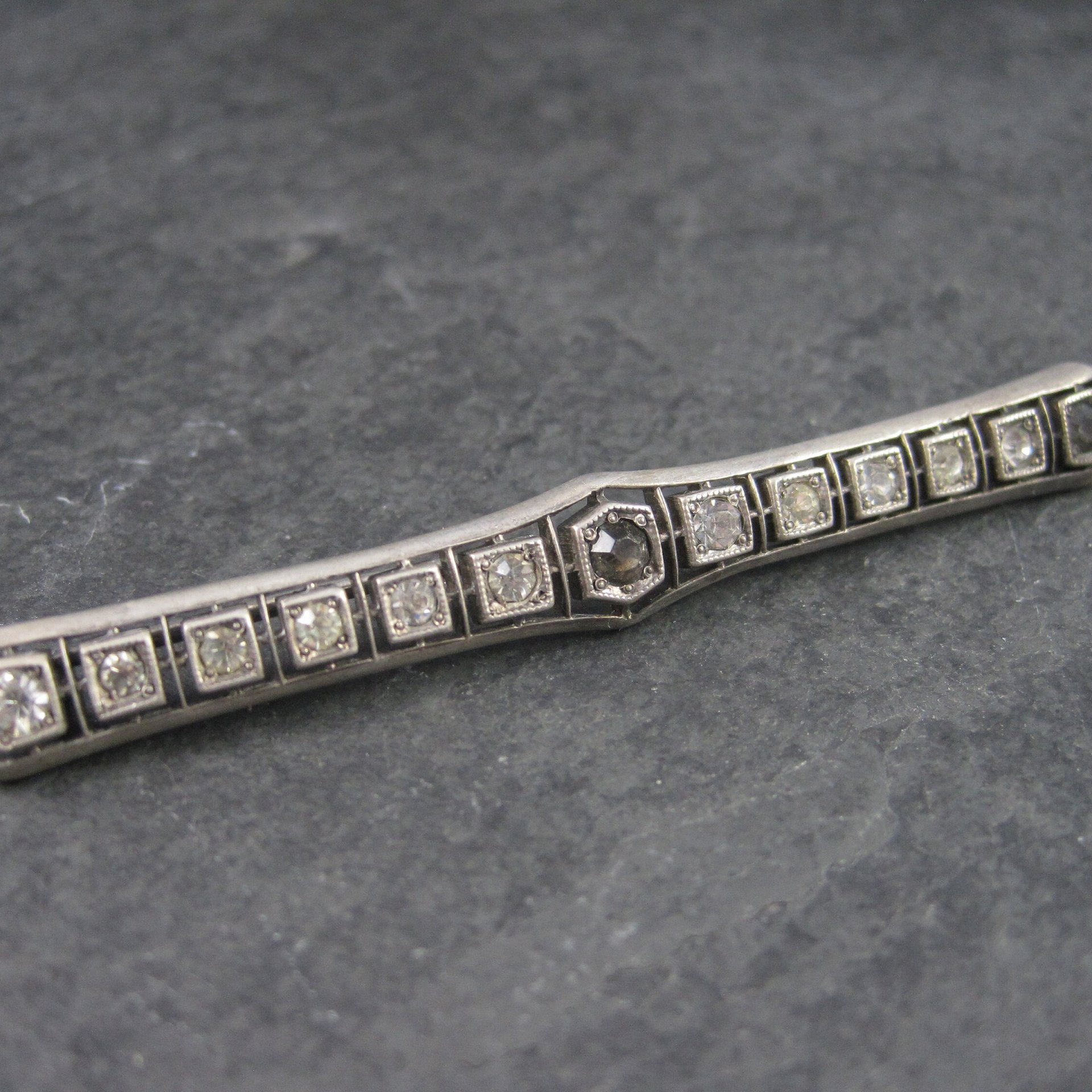 Vintage Crystal Sterling Bar Brooch Pin Henry Fishel