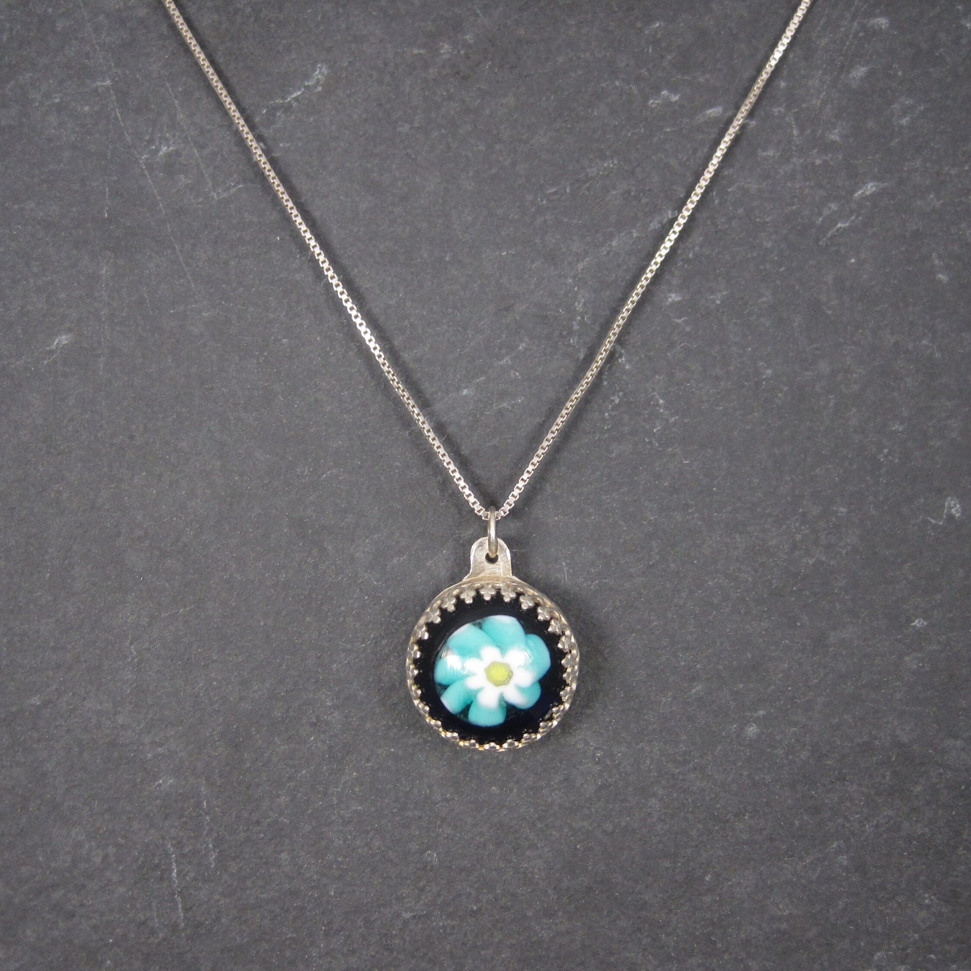 Vintage Sterling Art Glass Flower Pendant