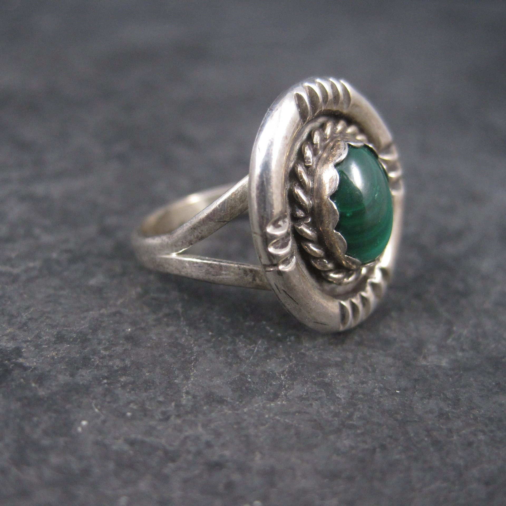 Vintage Malachite Ring Navajo Sterling Size 6
