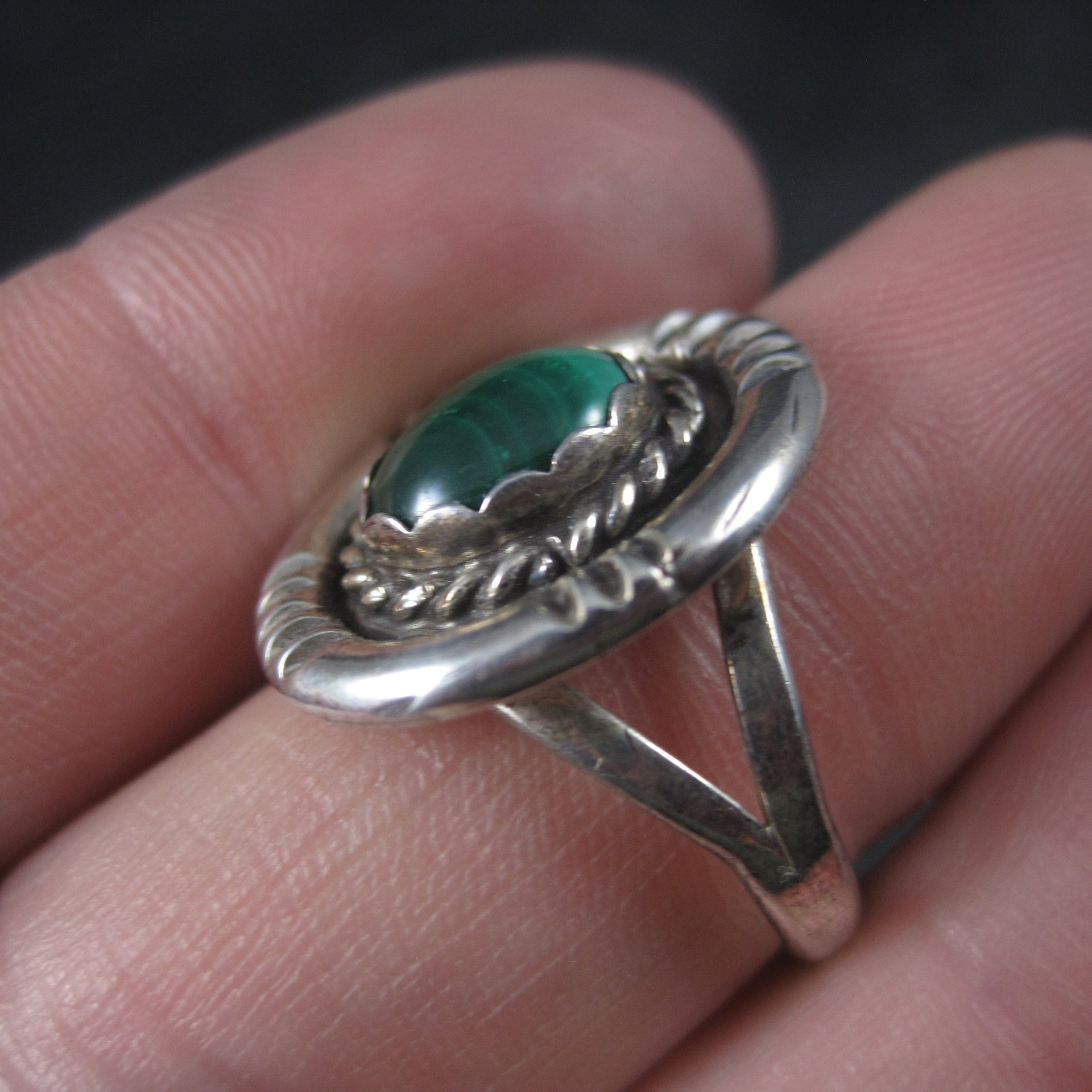 Vintage Malachite Ring Navajo Sterling Size 6