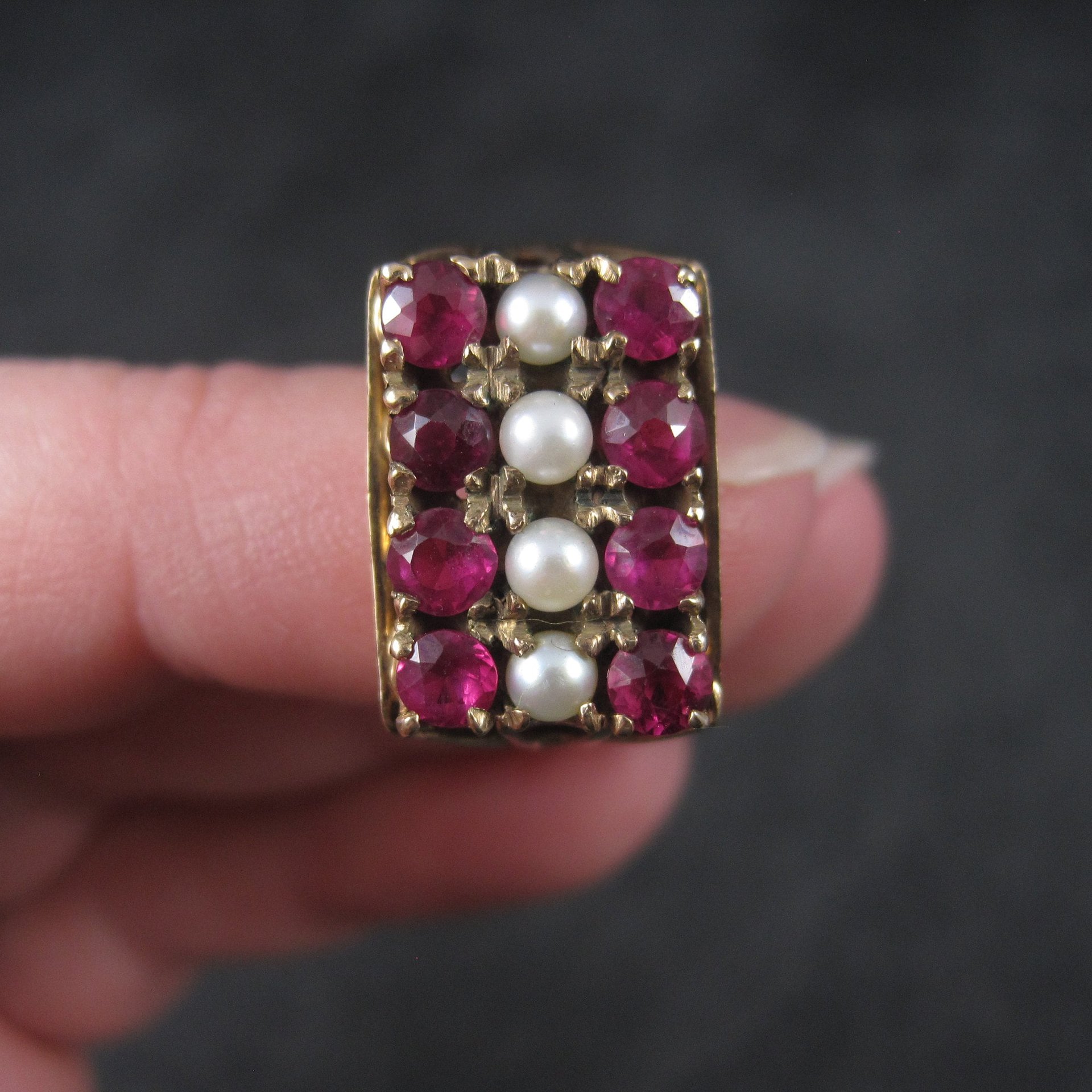 Antique 10K Ruby and Pearl Ring Size 6