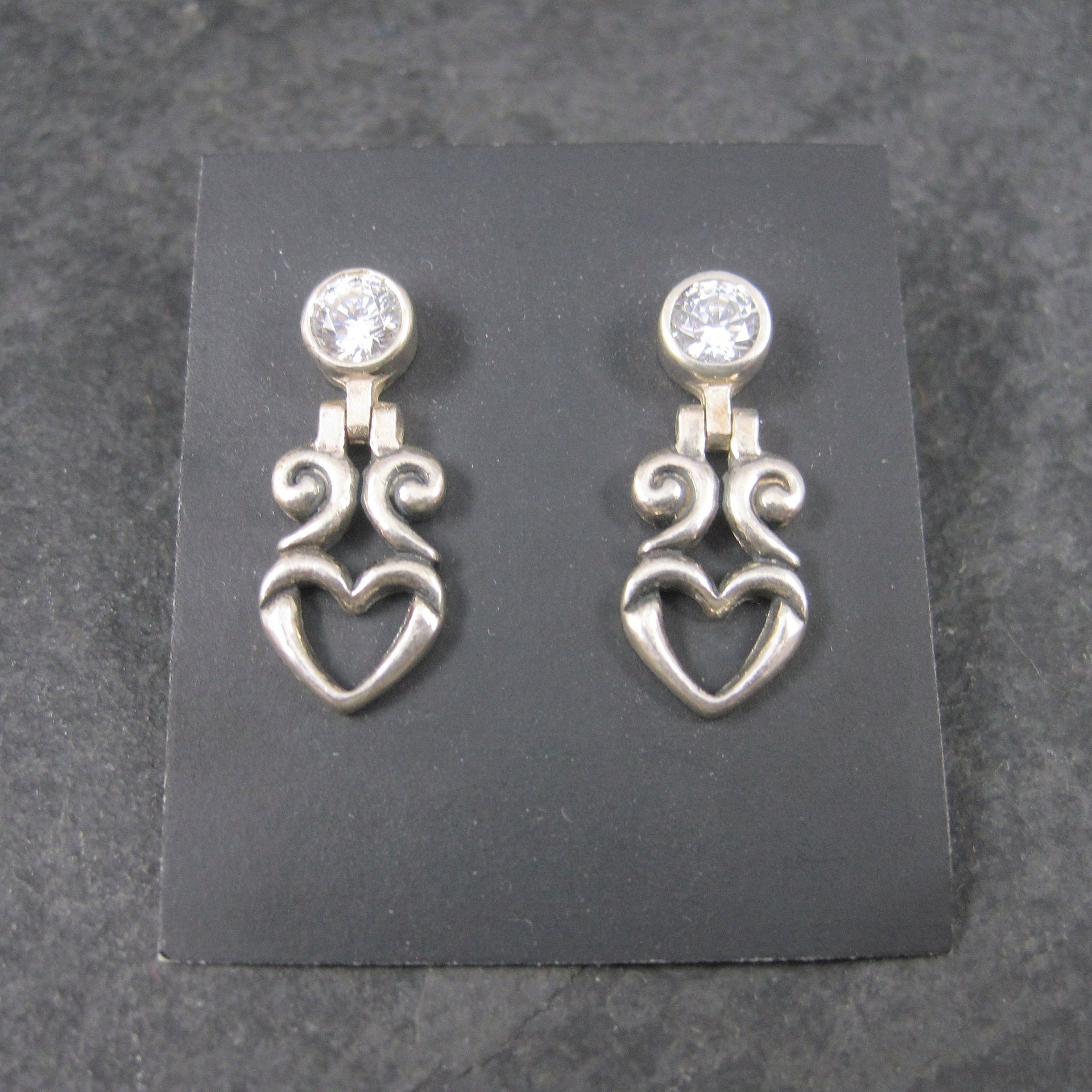 Estate Sterling CZ Heart Earrings