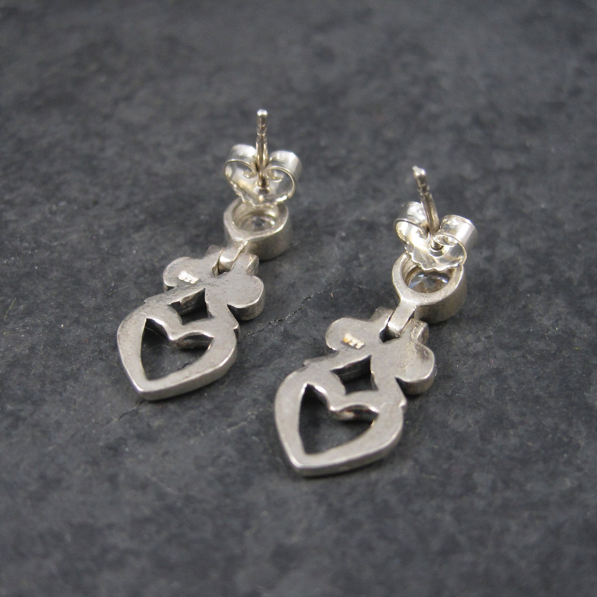 Estate Sterling CZ Heart Earrings