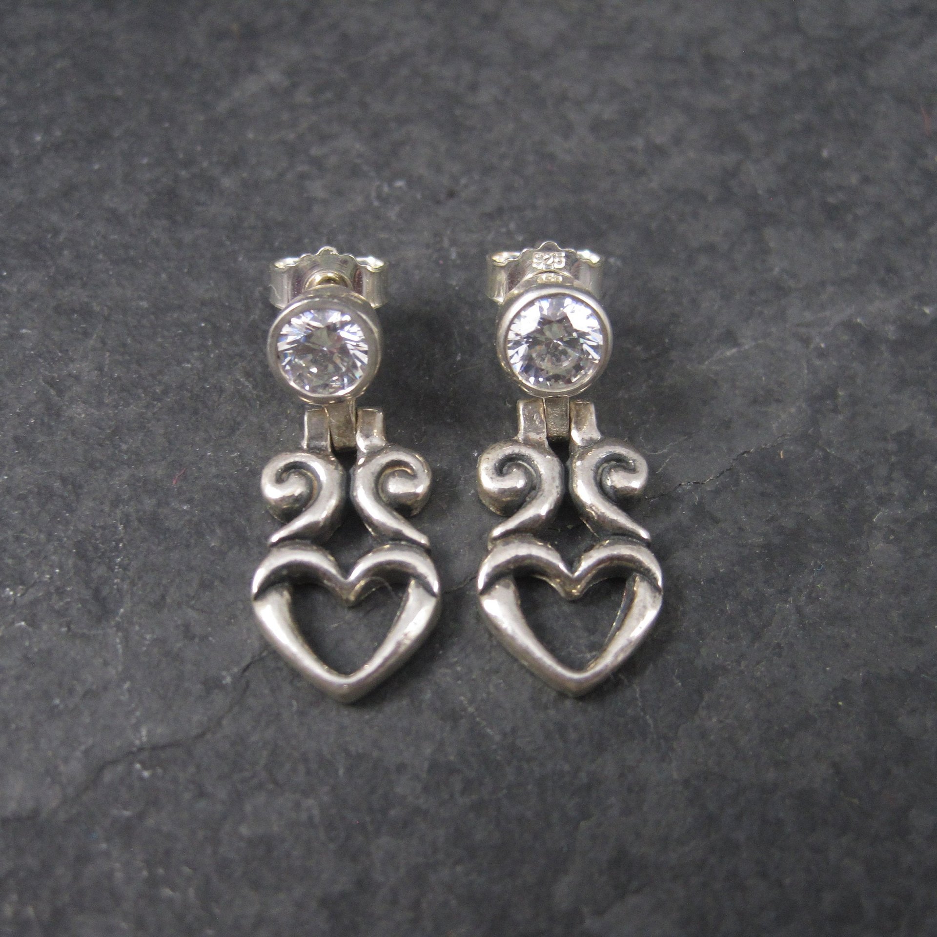 Estate Sterling CZ Heart Earrings