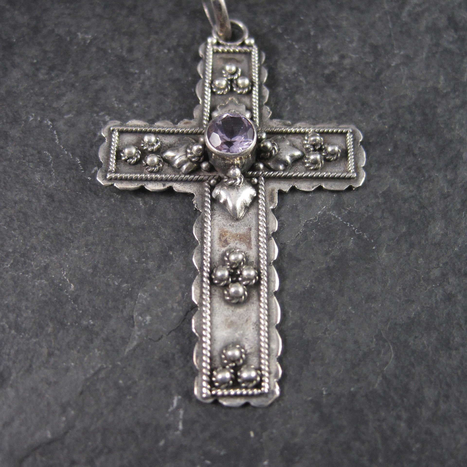 Vintage Sterling Amethyst Cross Pendant
