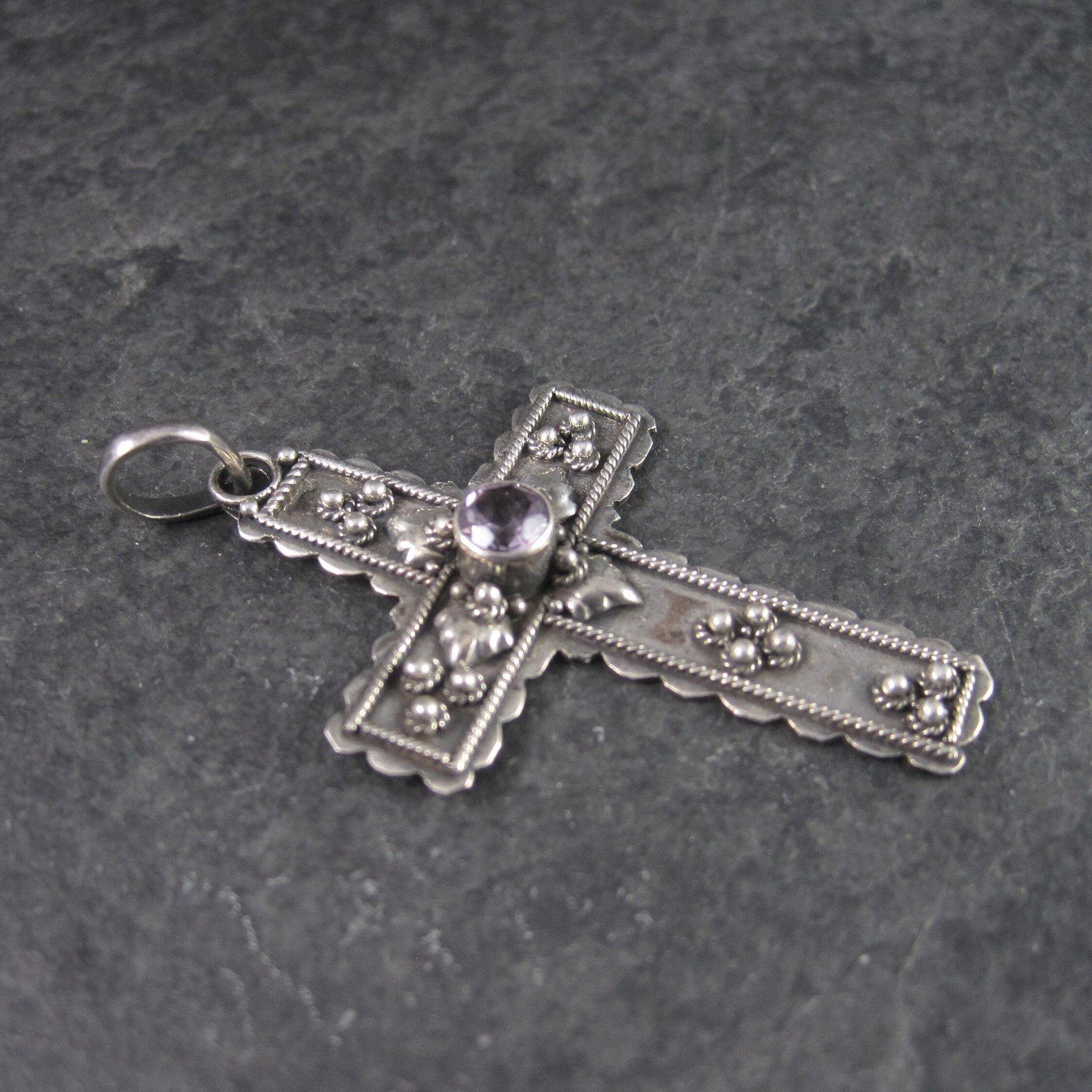 Vintage Sterling Amethyst Cross Pendant