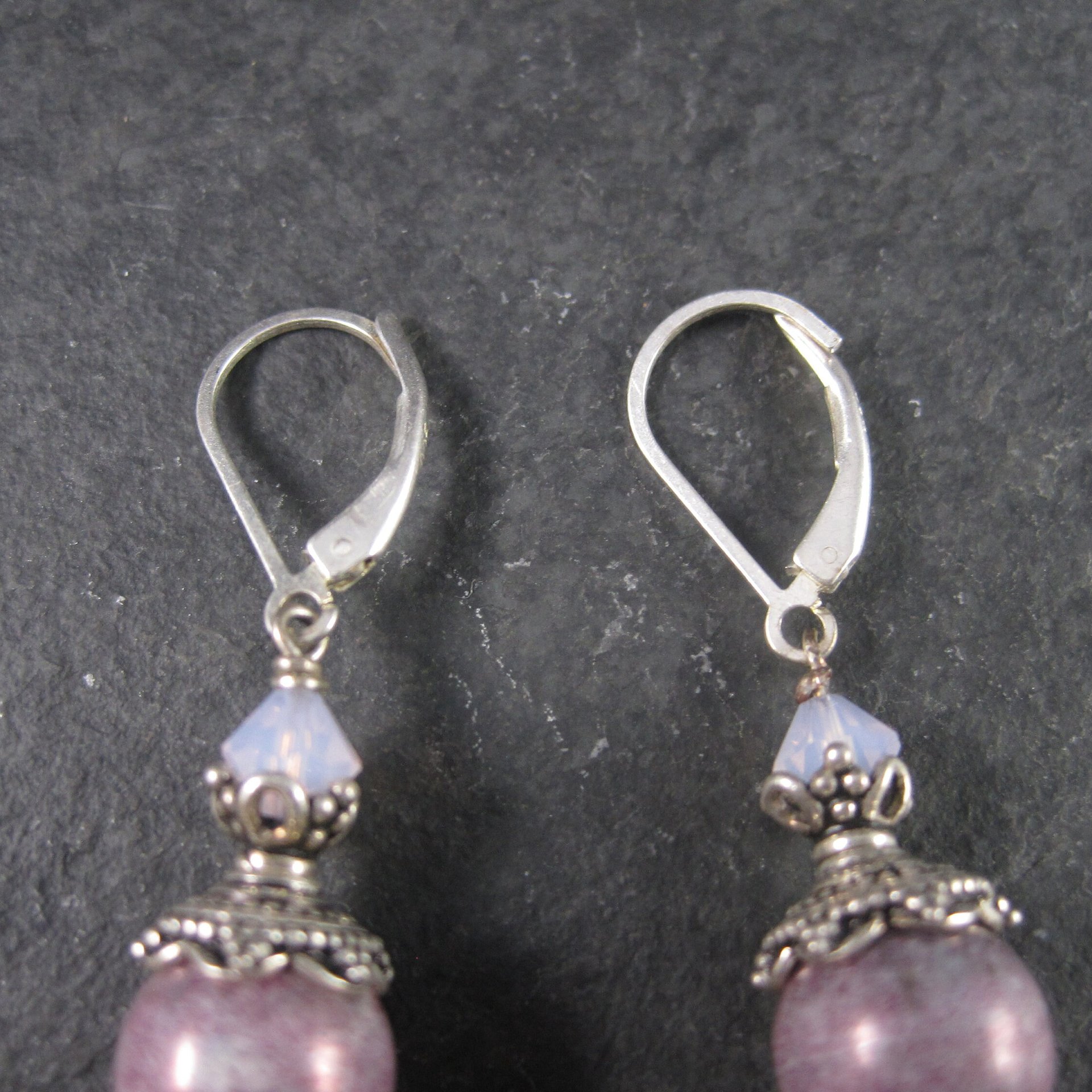 Long Sterling Pink and Purple Art Glass Earrings
